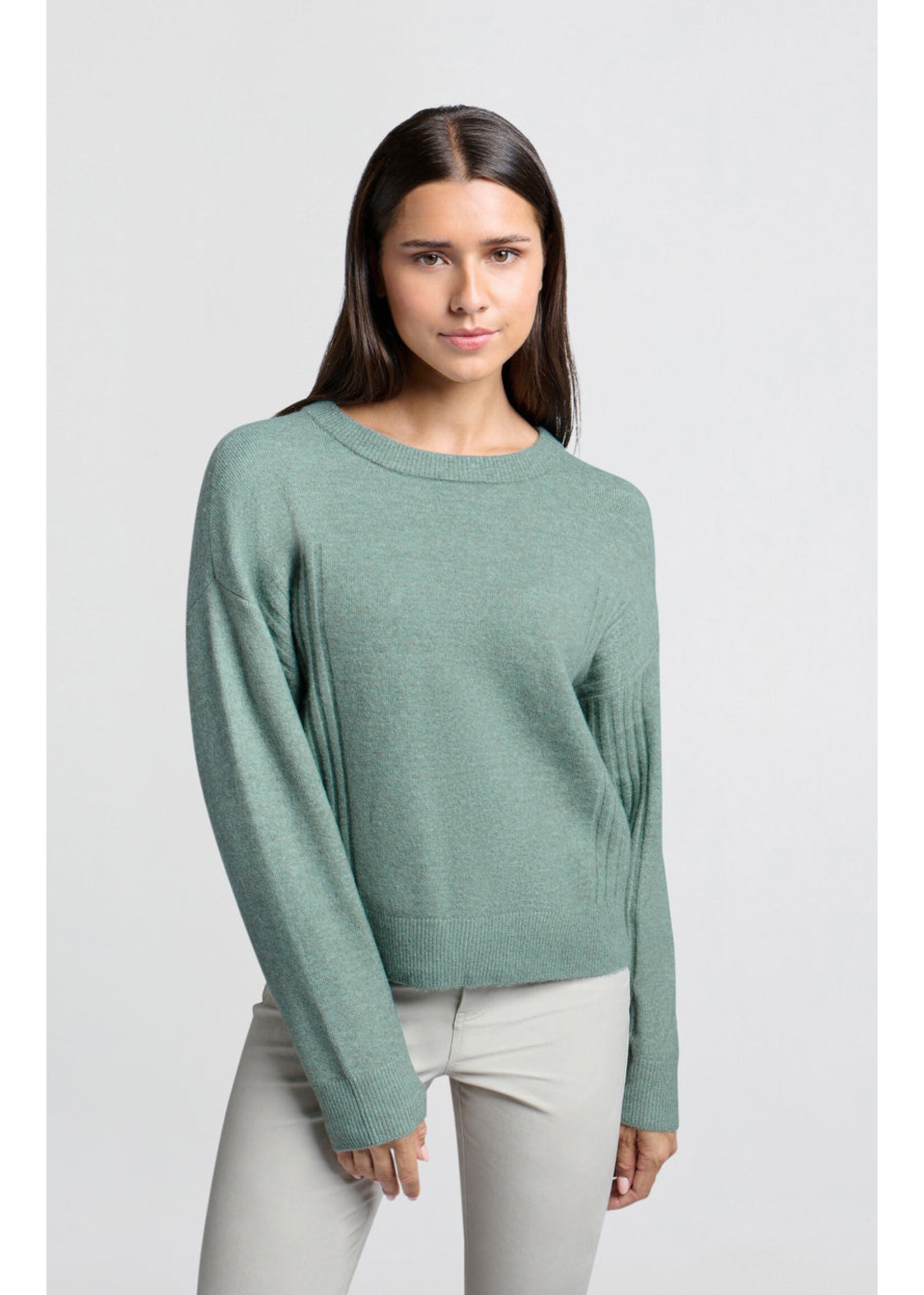Yaya Women YAYA Pull Avec Détails Côtelés - Jade Green