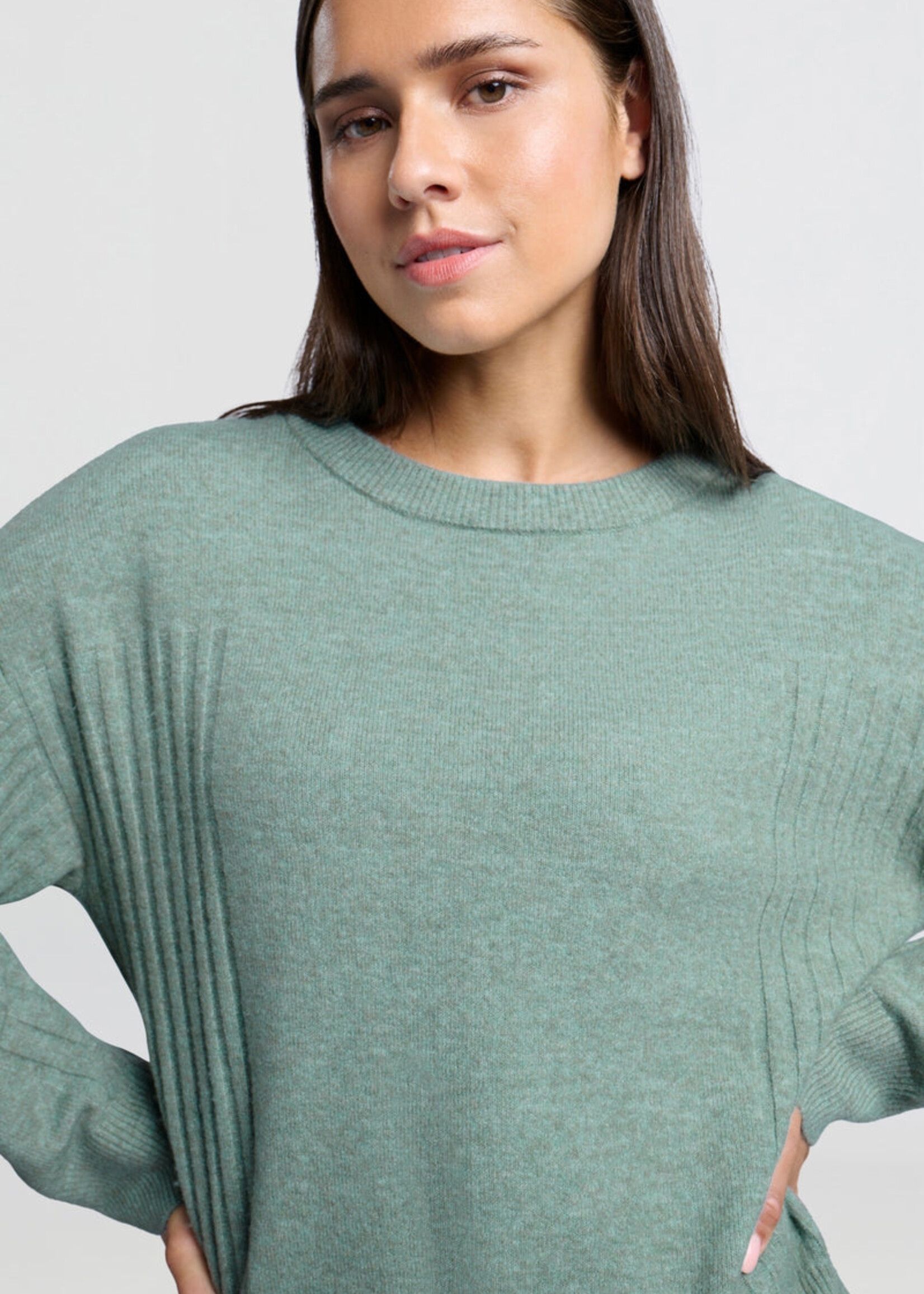 Yaya Women YAYA Sweater with Rib Detail - Jade Green