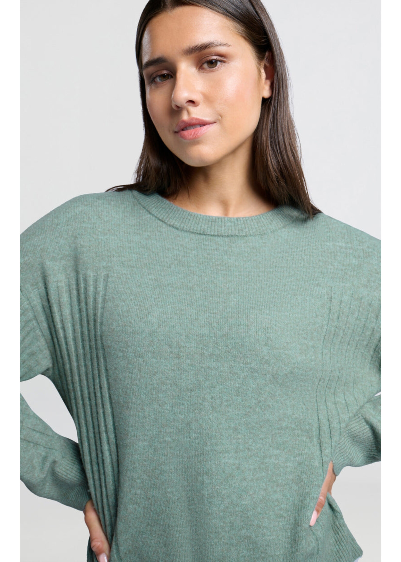 Yaya Women YAYA Pull Avec Détails Côtelés - Jade Green