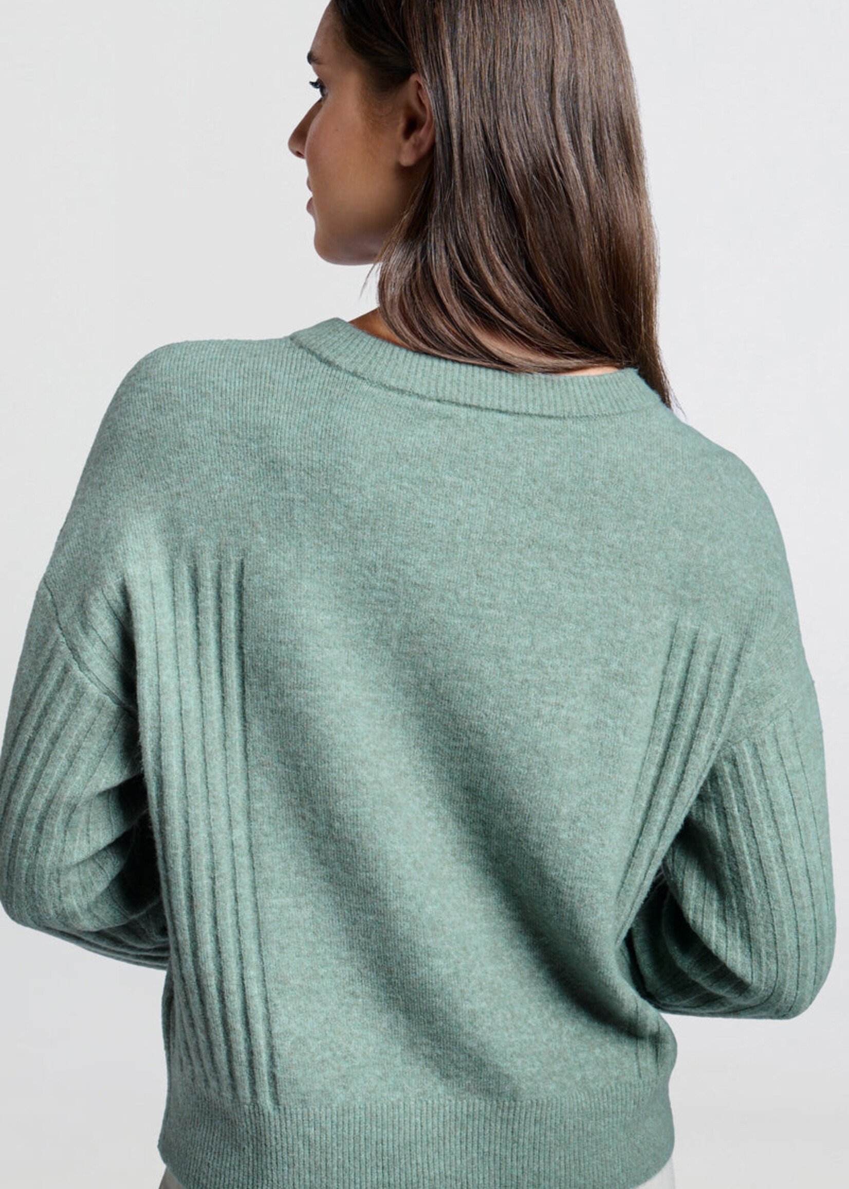 Yaya Women YAYA Pull Avec Détails Côtelés - Jade Green