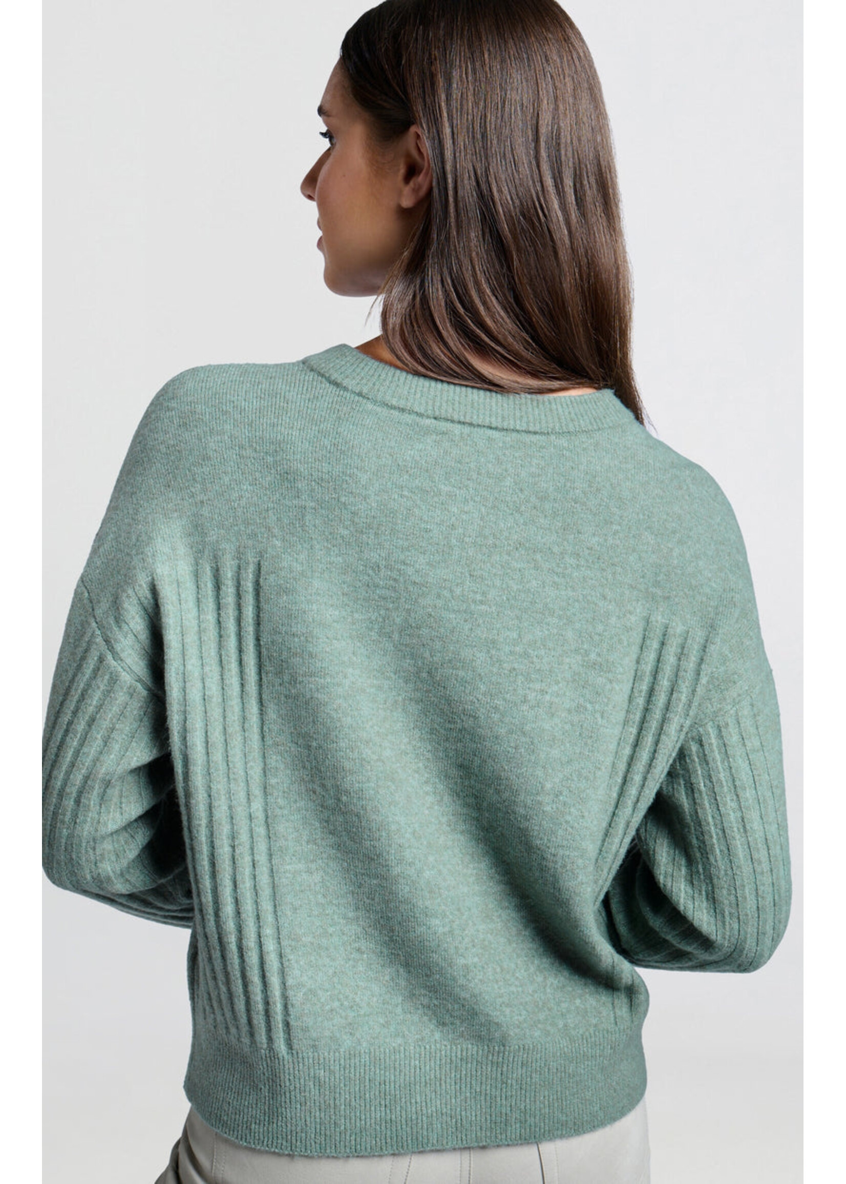 Yaya Women YAYA Pull Avec Détails Côtelés - Jade Green