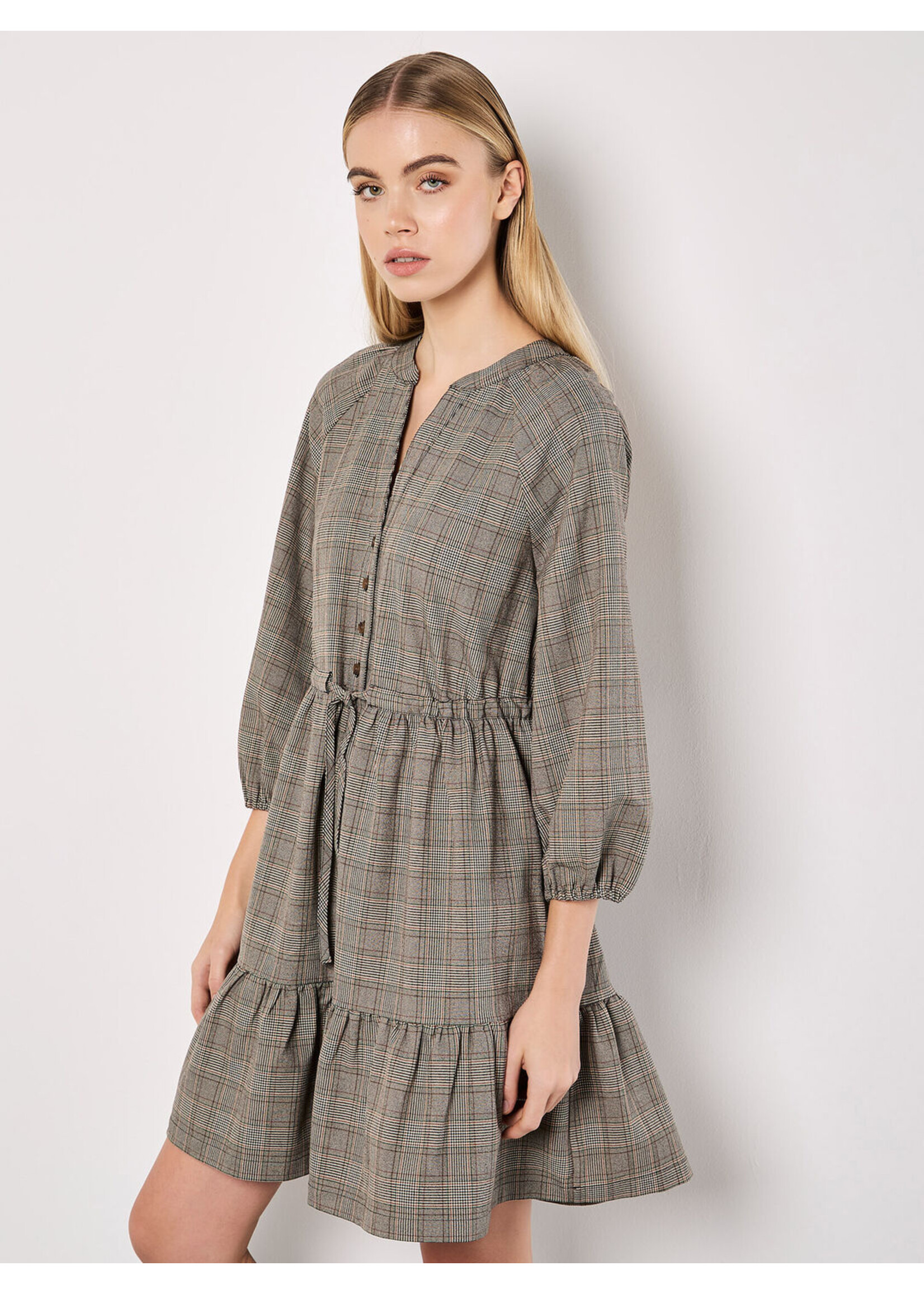 Apricot Apricot Robe Courte à Carreaux & Ourlet Volanté Heritage - Gris