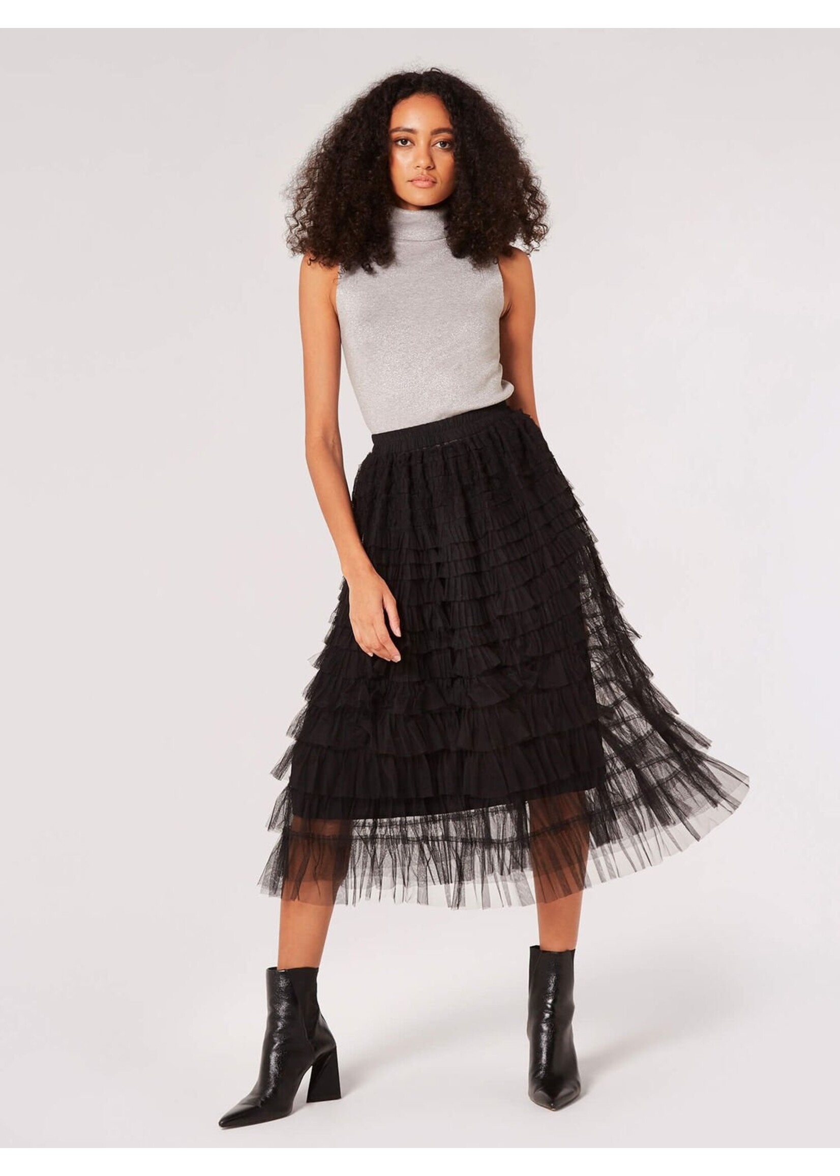 Apricot Apricot Tule Layared Midi Skirt - Black