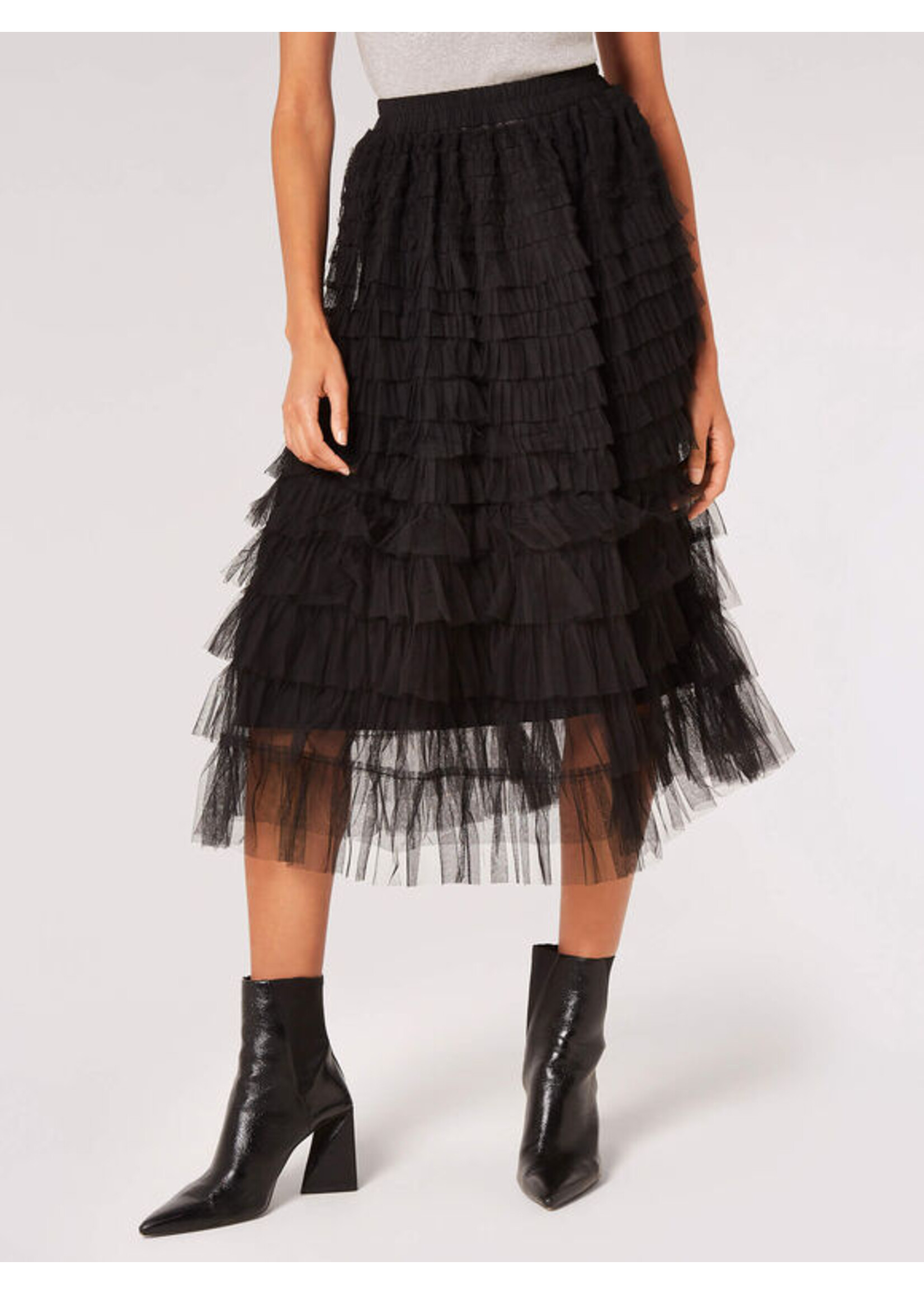 Apricot Apricot Tule Layared Midi Skirt - Black