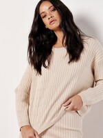 Apricot Apricot Fine Gauge Cable Batwing Sweater - Stone