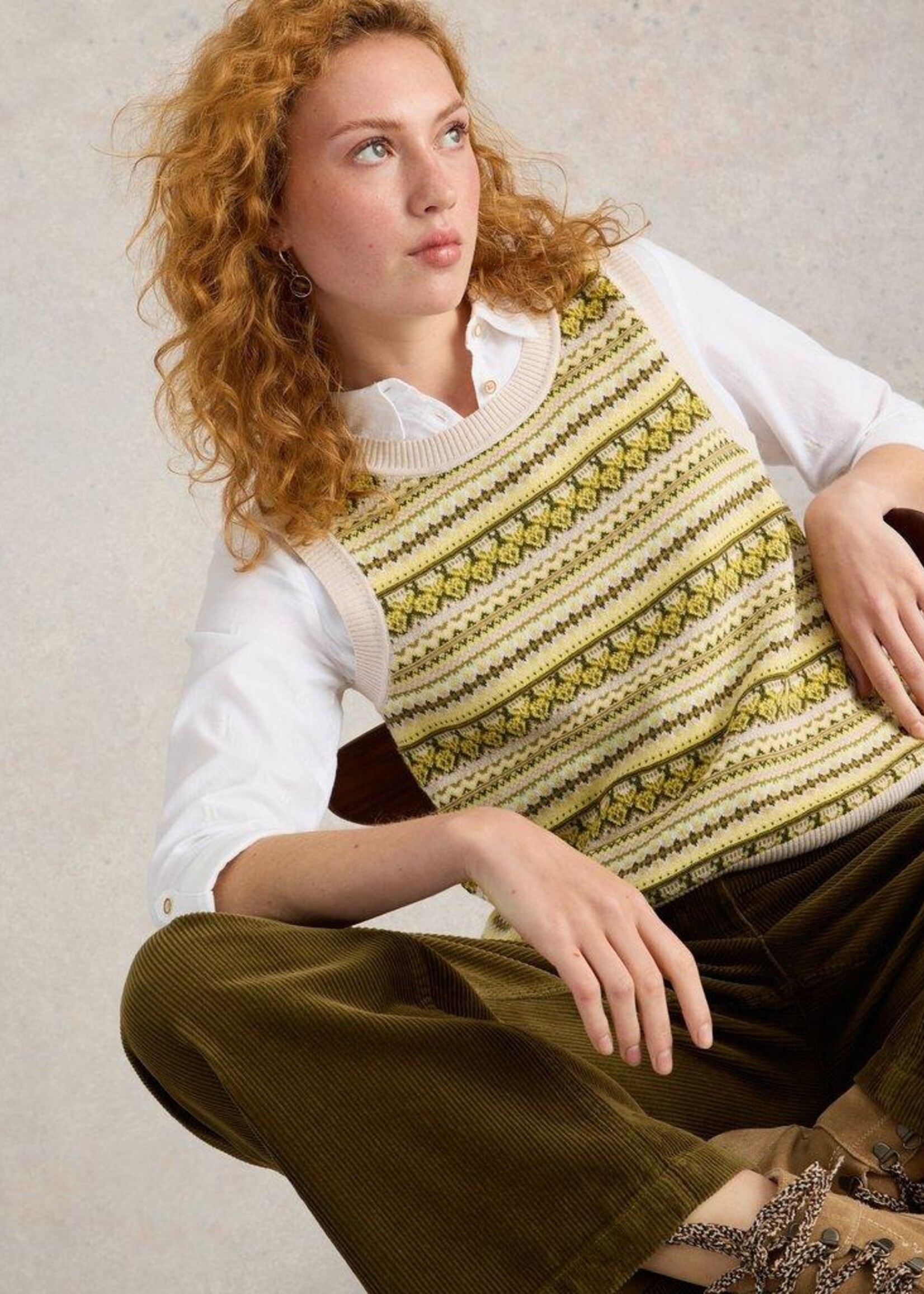 White Stuff White Stuff Fairisle Stripe Tank - Chartreuse Melange