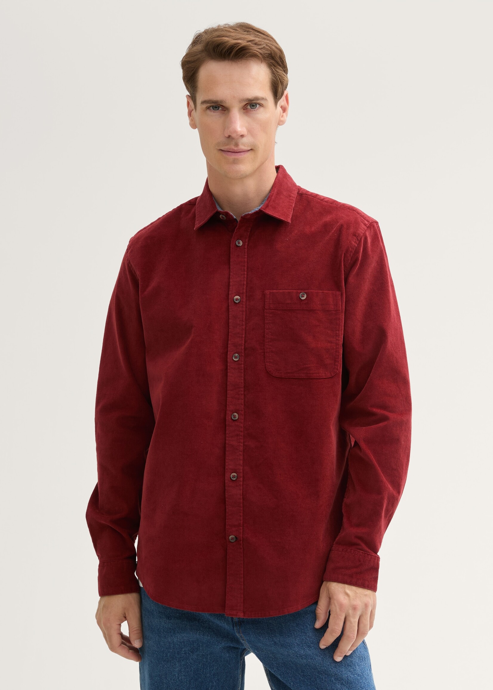 Tom Tailor Tom Tailor Chemise En Velours Côtelé Extensible - Rouge Foncé
