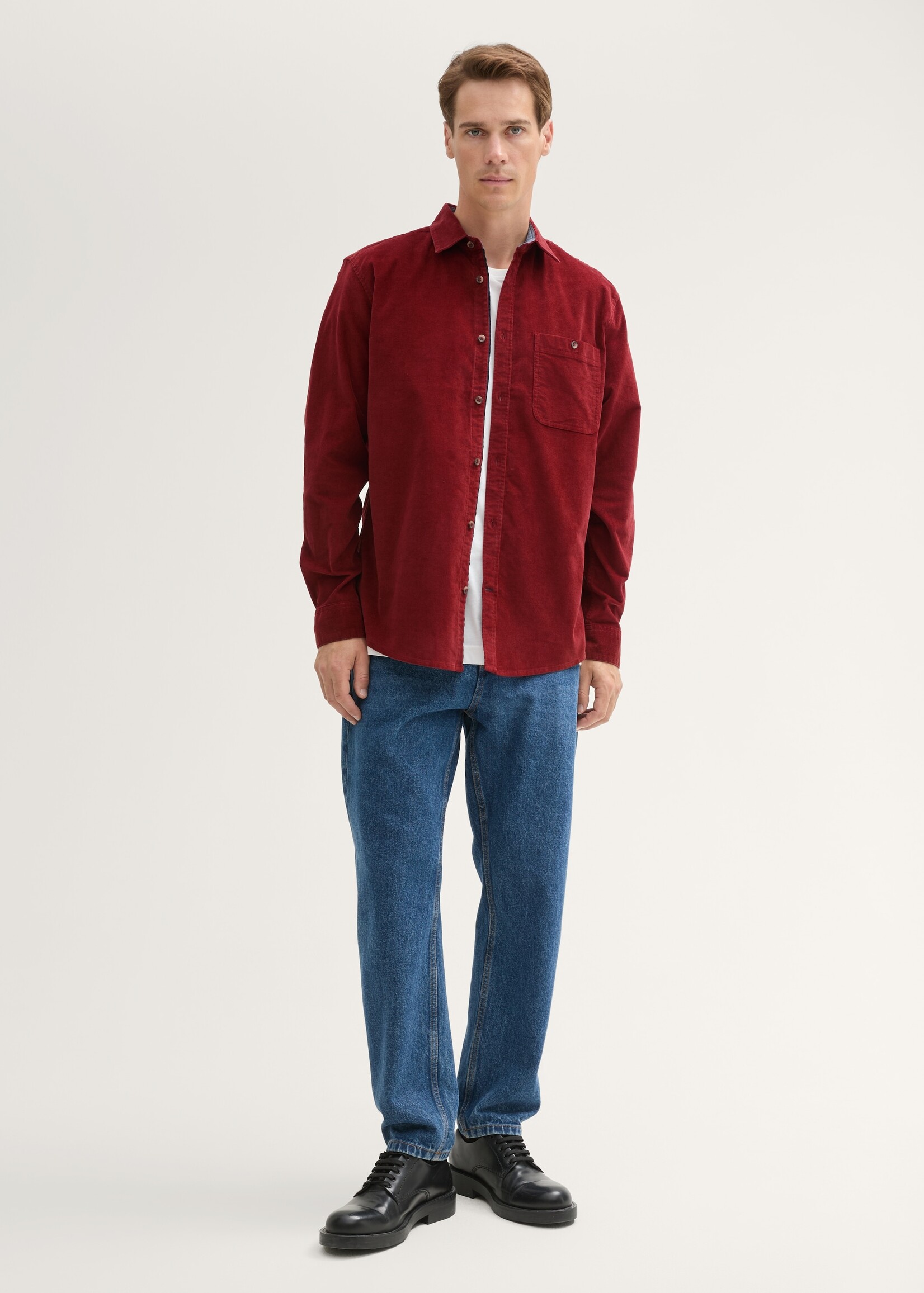 Tom Tailor Tom Tailor Chemise En Velours Côtelé Extensible - Rouge Foncé