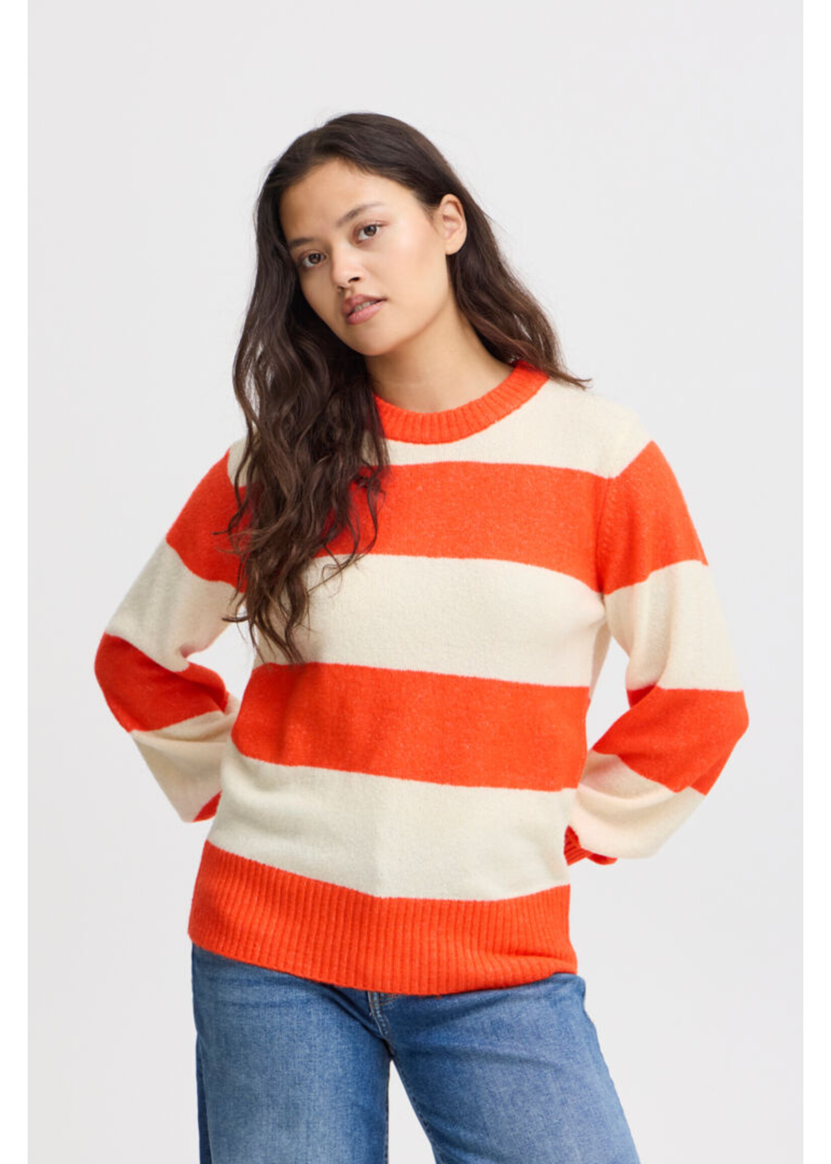ICHI ICHI Pull IHEDEN - Rayé Orange/Lait d'Amande
