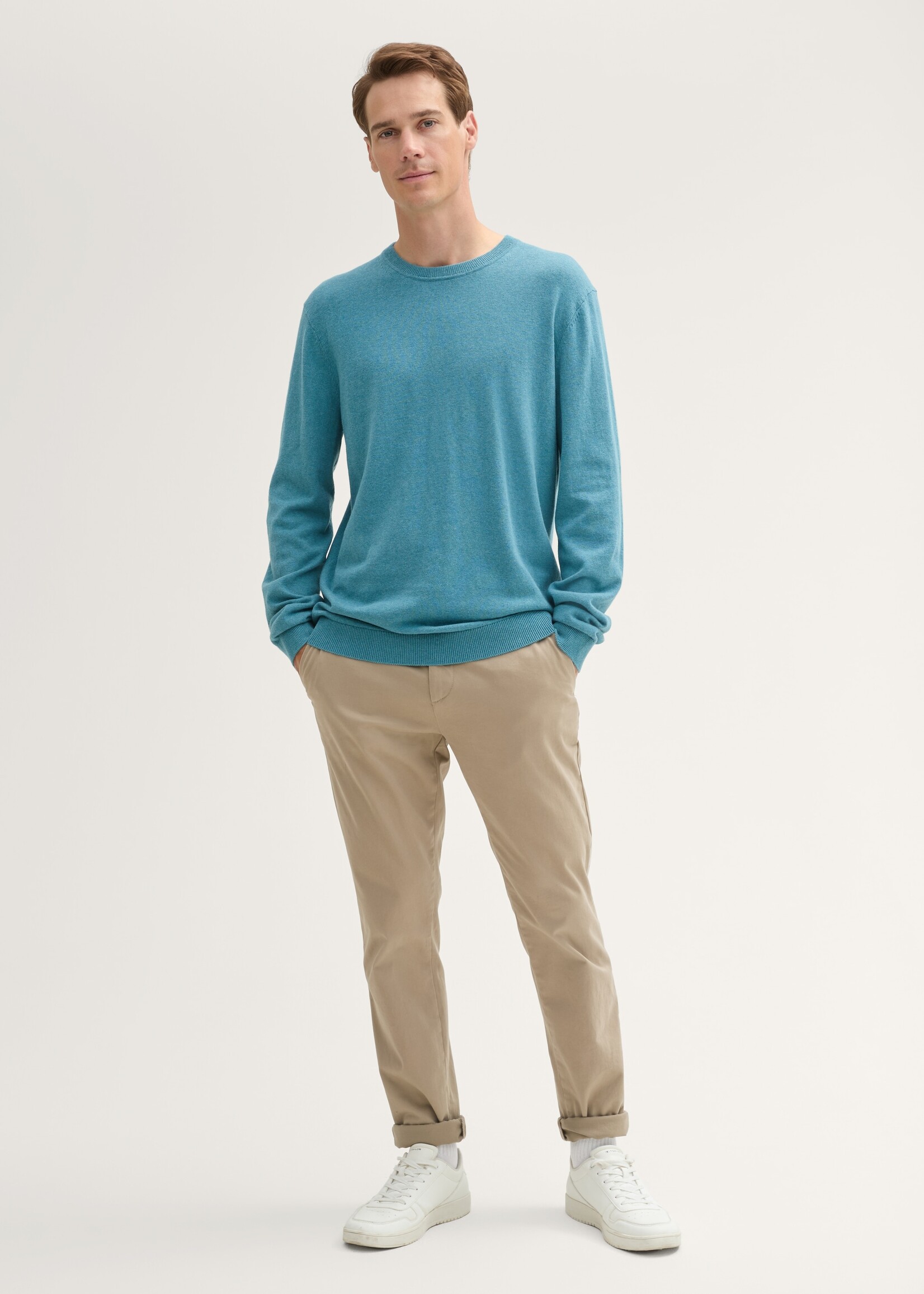 Tom Tailor Tom Tailor Pull Ras Du Cou En Coton & Cachemire - Mélange Bleu Sarcelle Vif