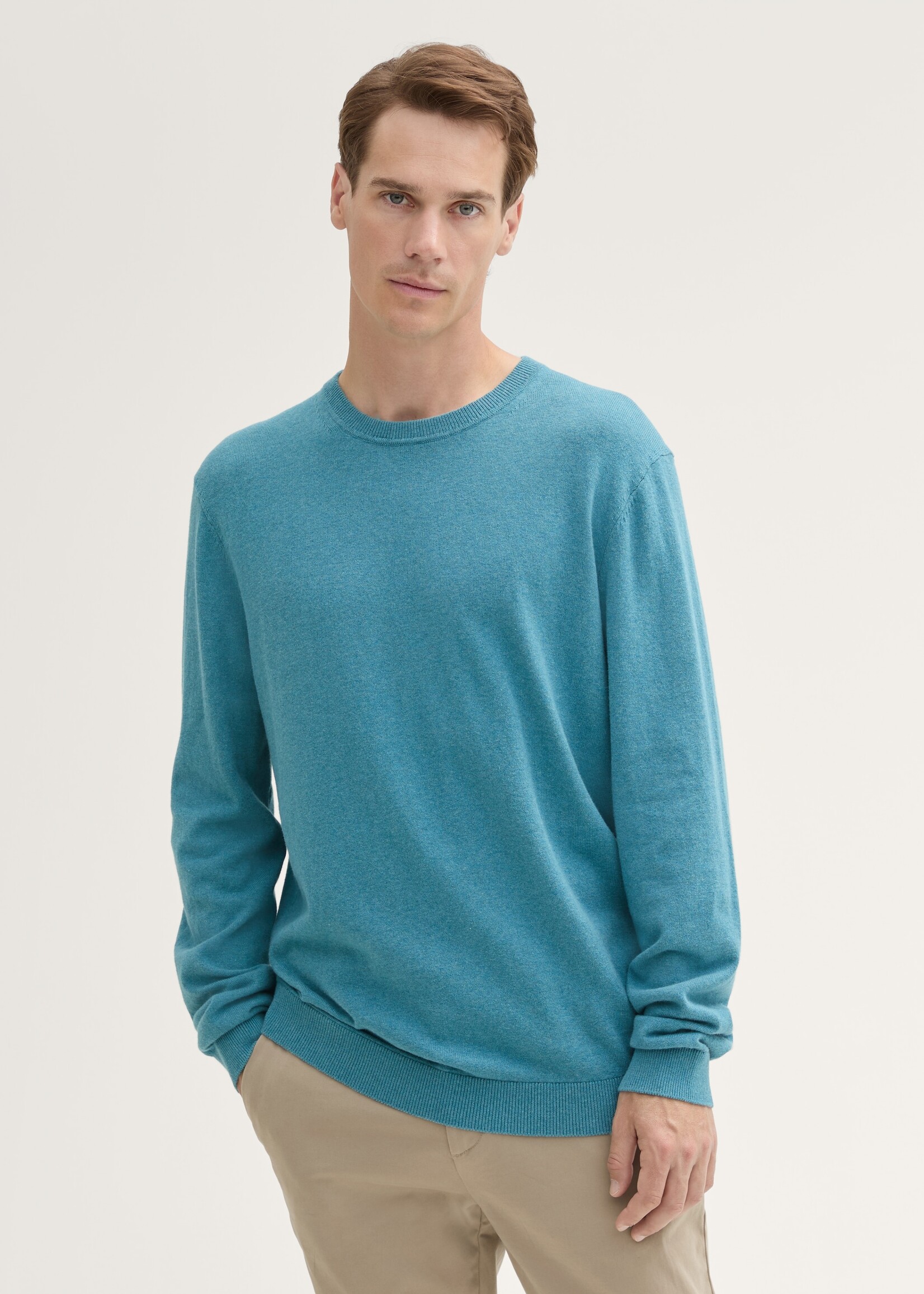 Tom Tailor Tom Tailor Pull Ras Du Cou En Coton & Cachemire - Mélange Bleu Sarcelle Vif