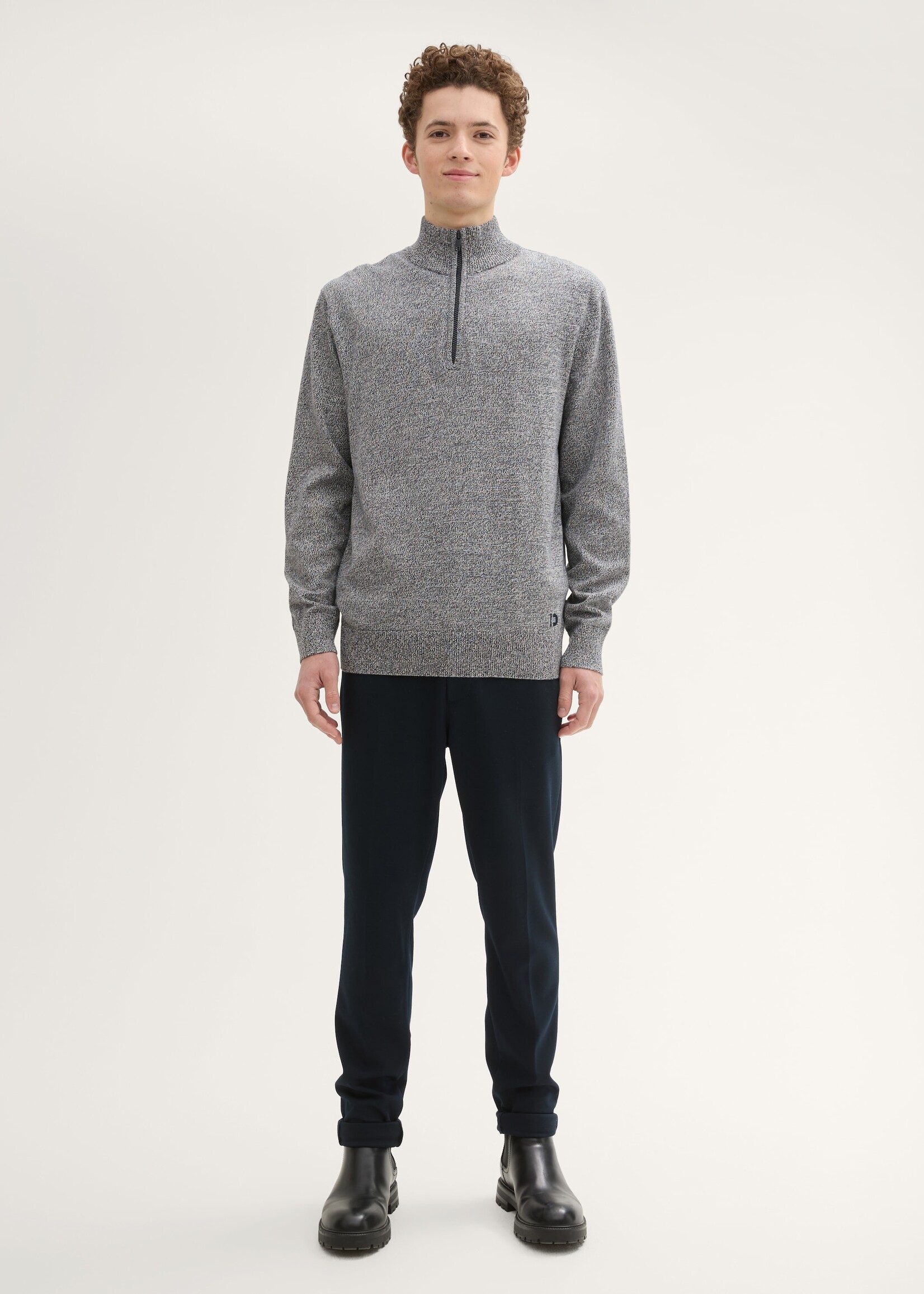 Tom Tailor Tom Tailor Basic Knit Troyer - Navy White Mouline