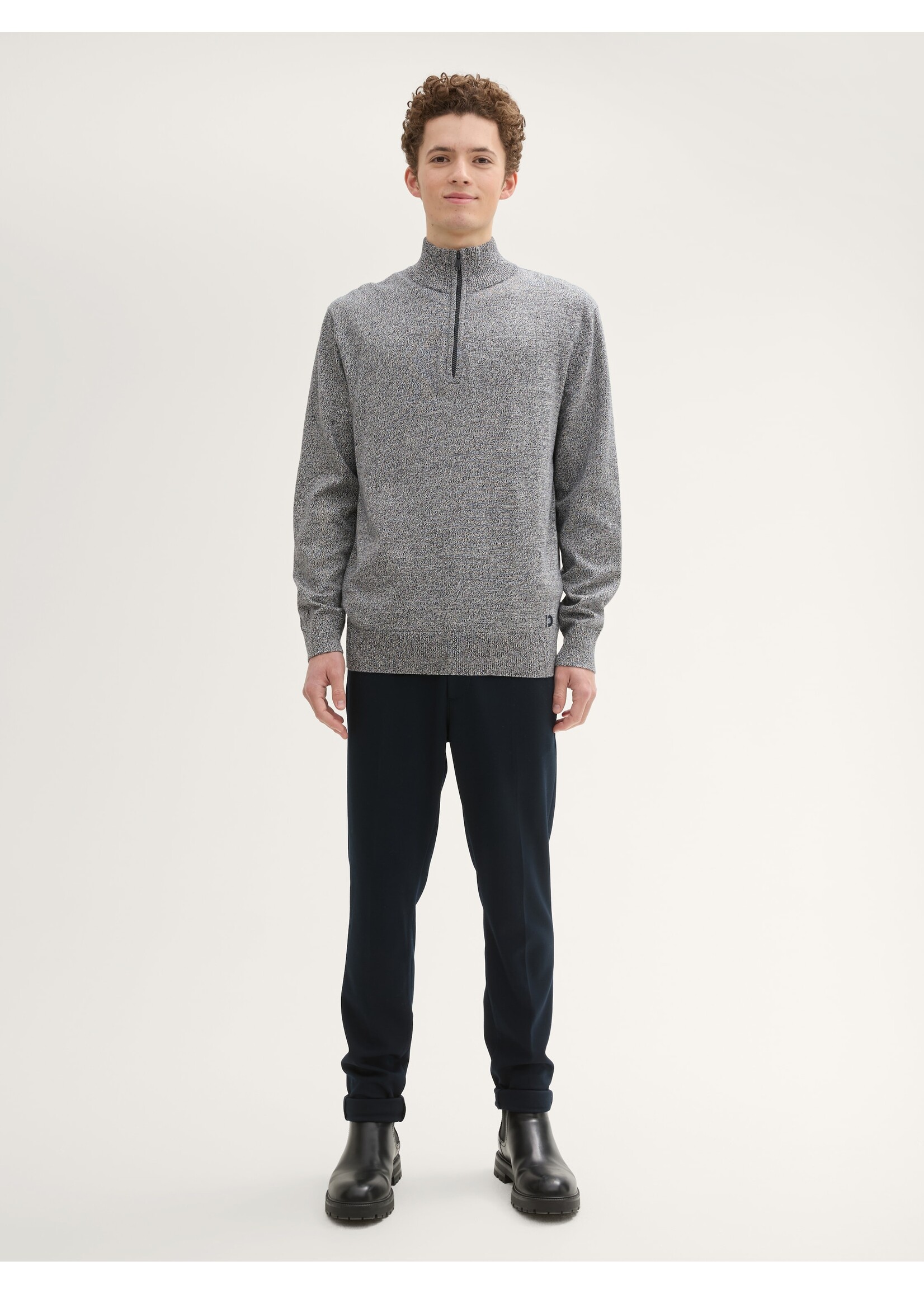 Tom Tailor Tom Tailor Basic Knit Troyer - Navy White Mouline