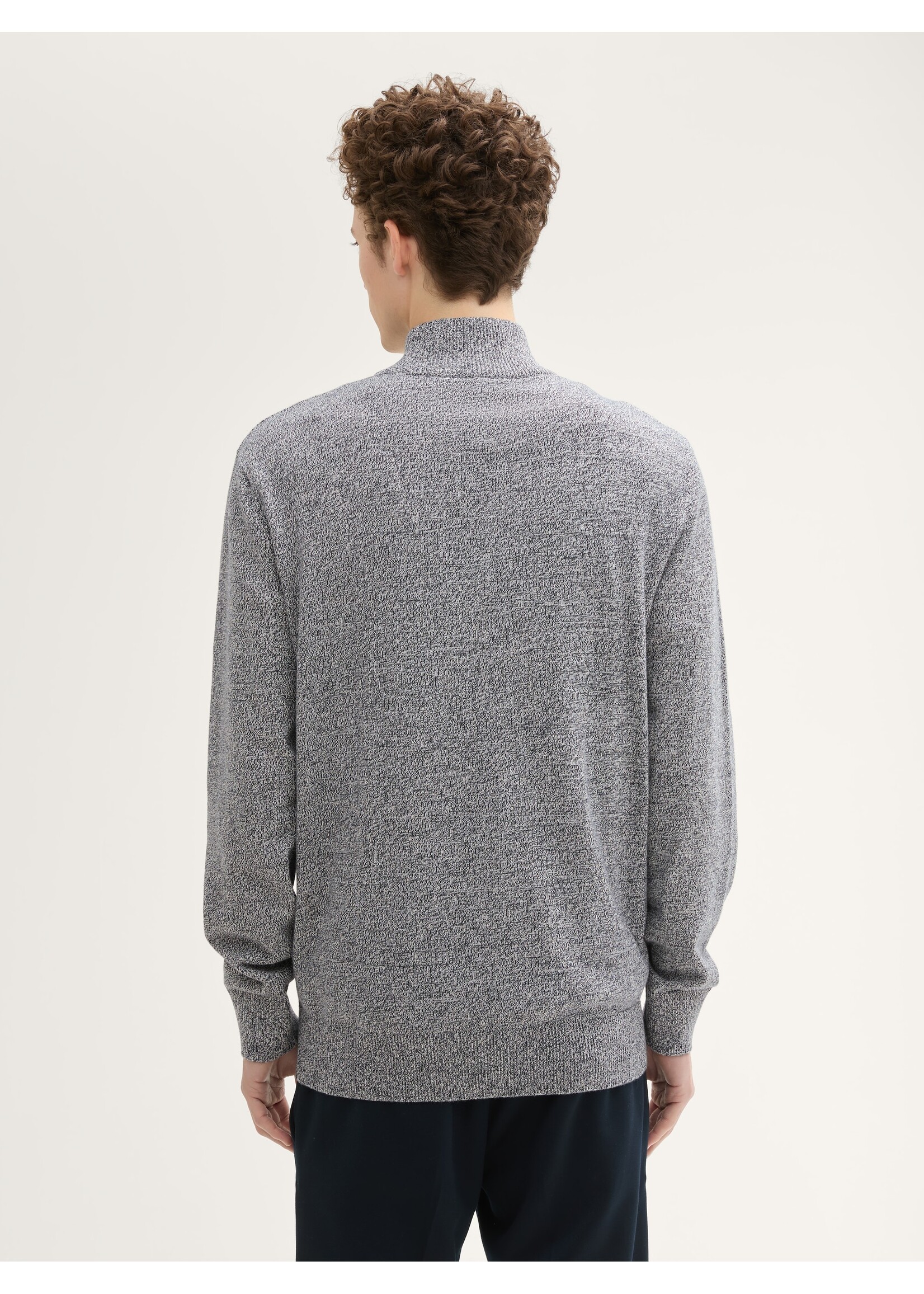 Tom Tailor Tom Tailor Basic Knit Troyer - Navy White Mouline
