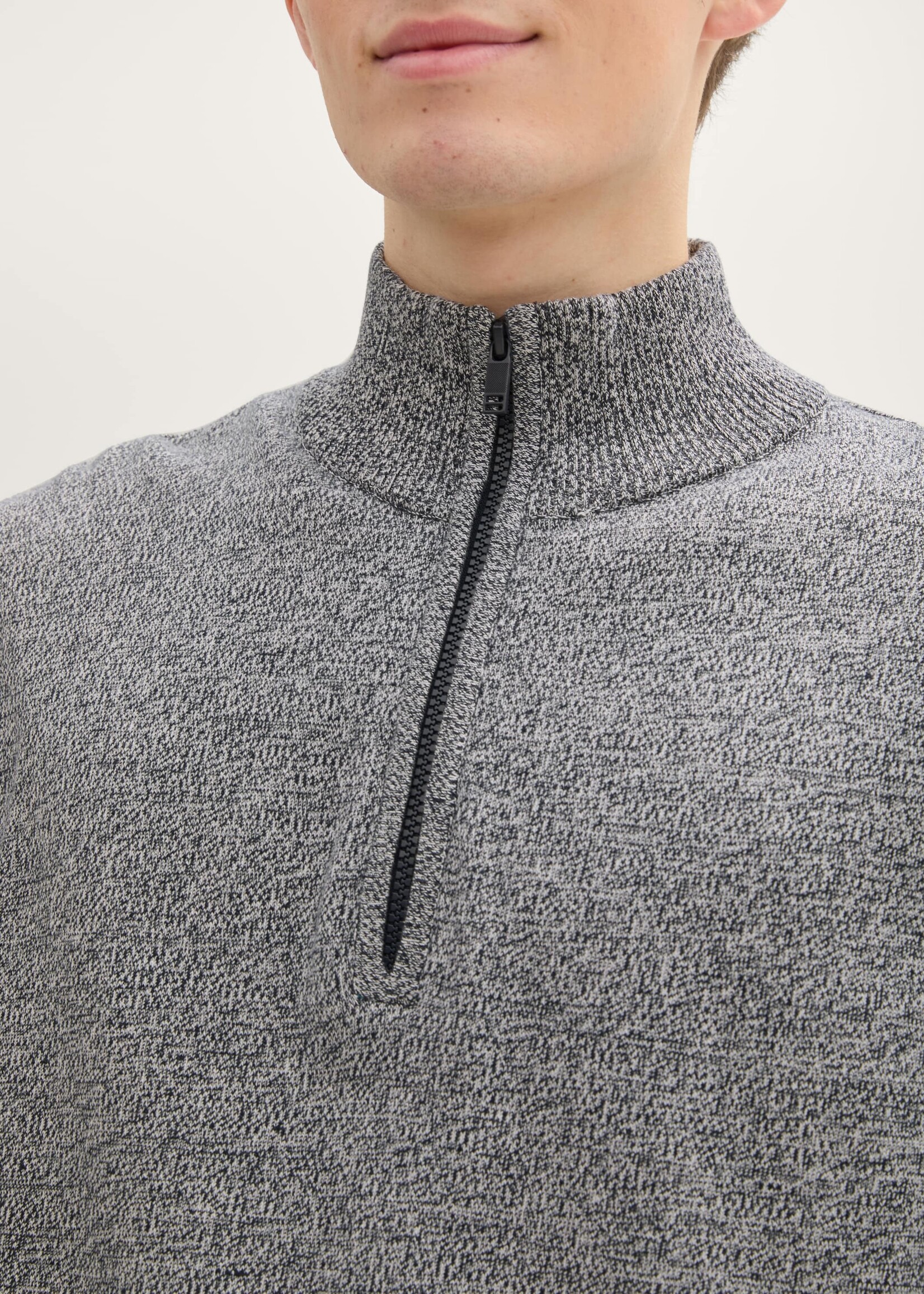 Tom Tailor Tom Tailor Basic Knit Troyer - Navy White Mouline