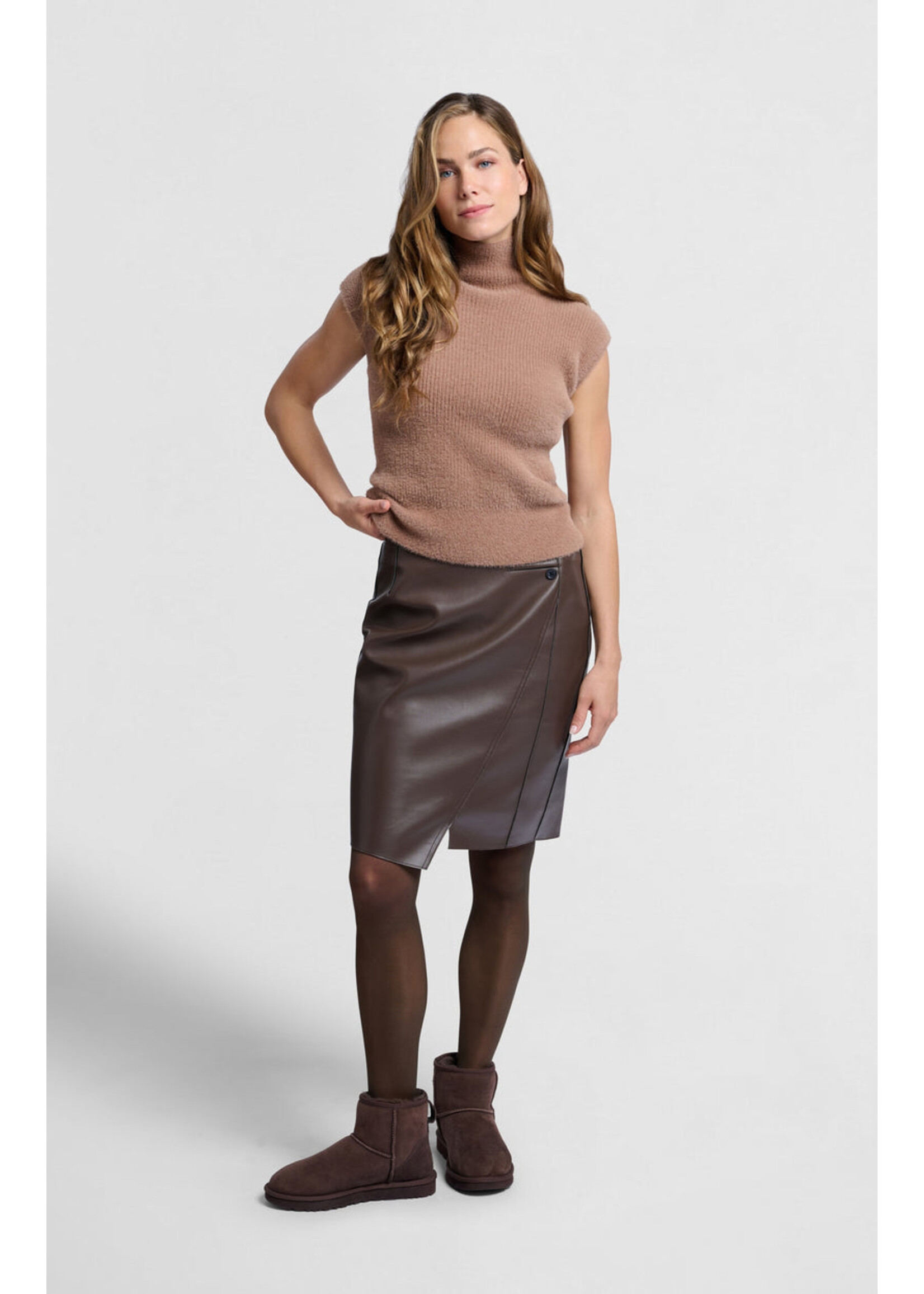 Yaya Women YAYA Faux Leather Midi Skirt - Chocolate