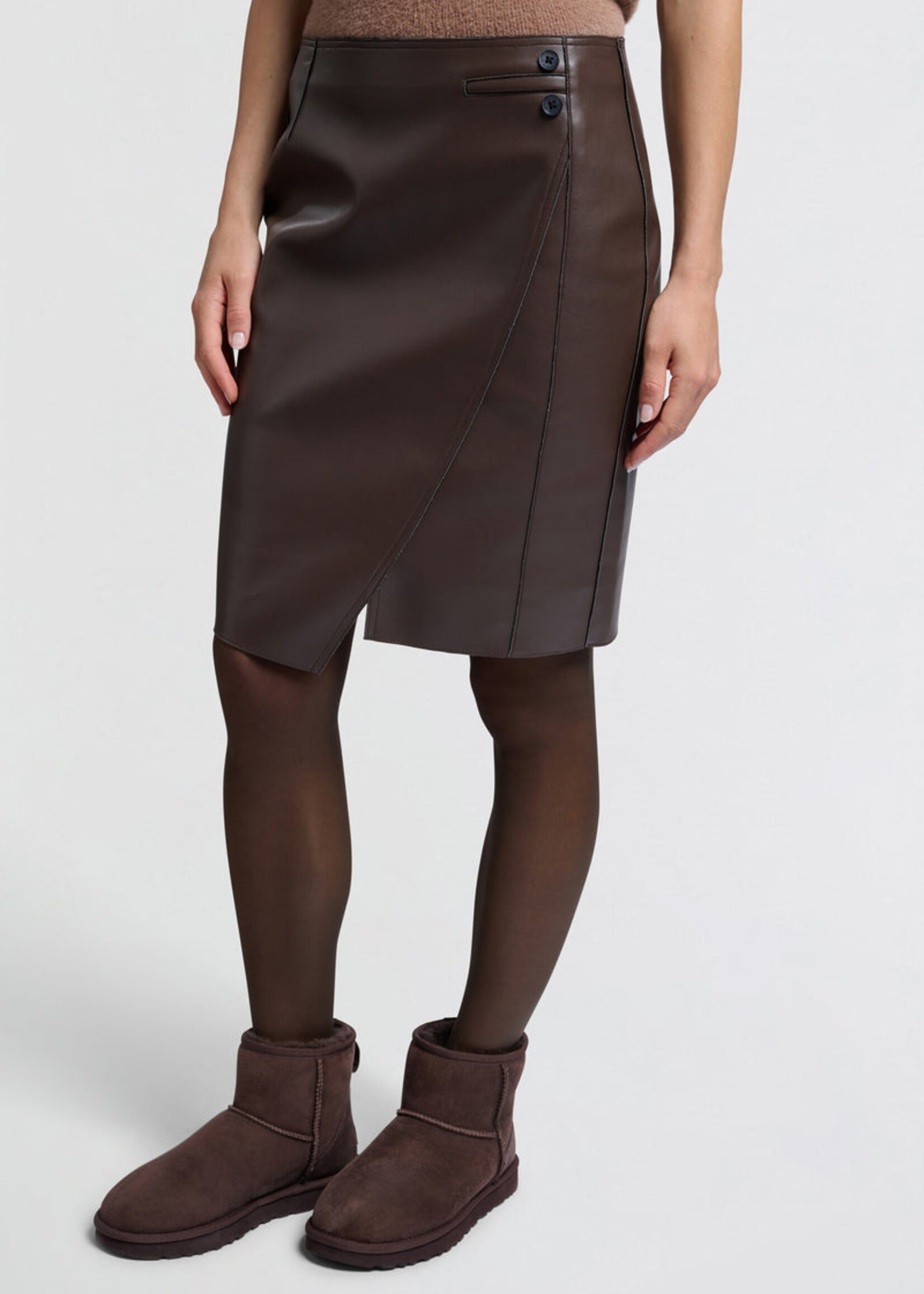 Yaya Women YAYA Jupe Mi-Longue En Similicuir - Chocolat