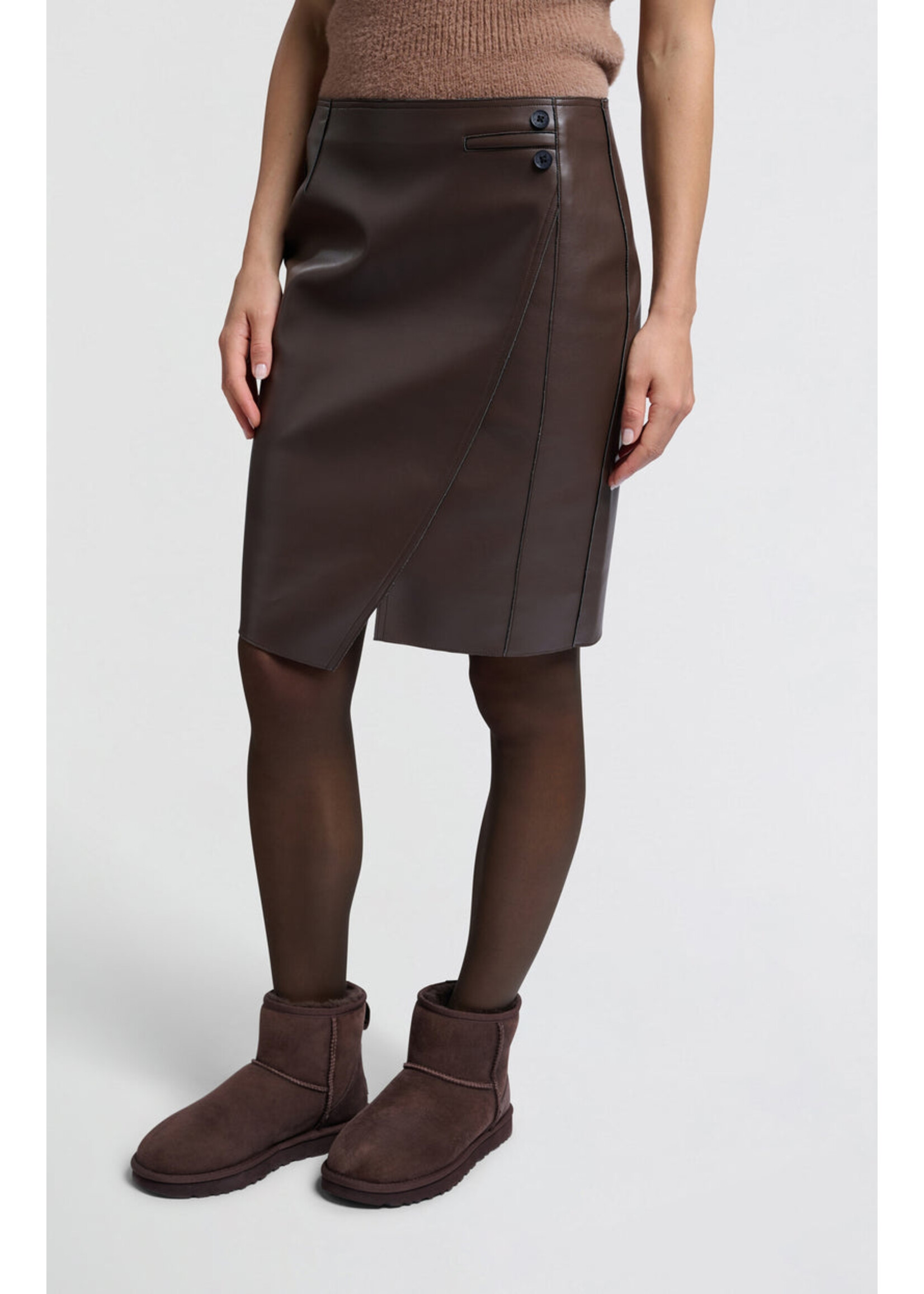 Yaya Women YAYA Faux Leather Midi Skirt - Chocolate