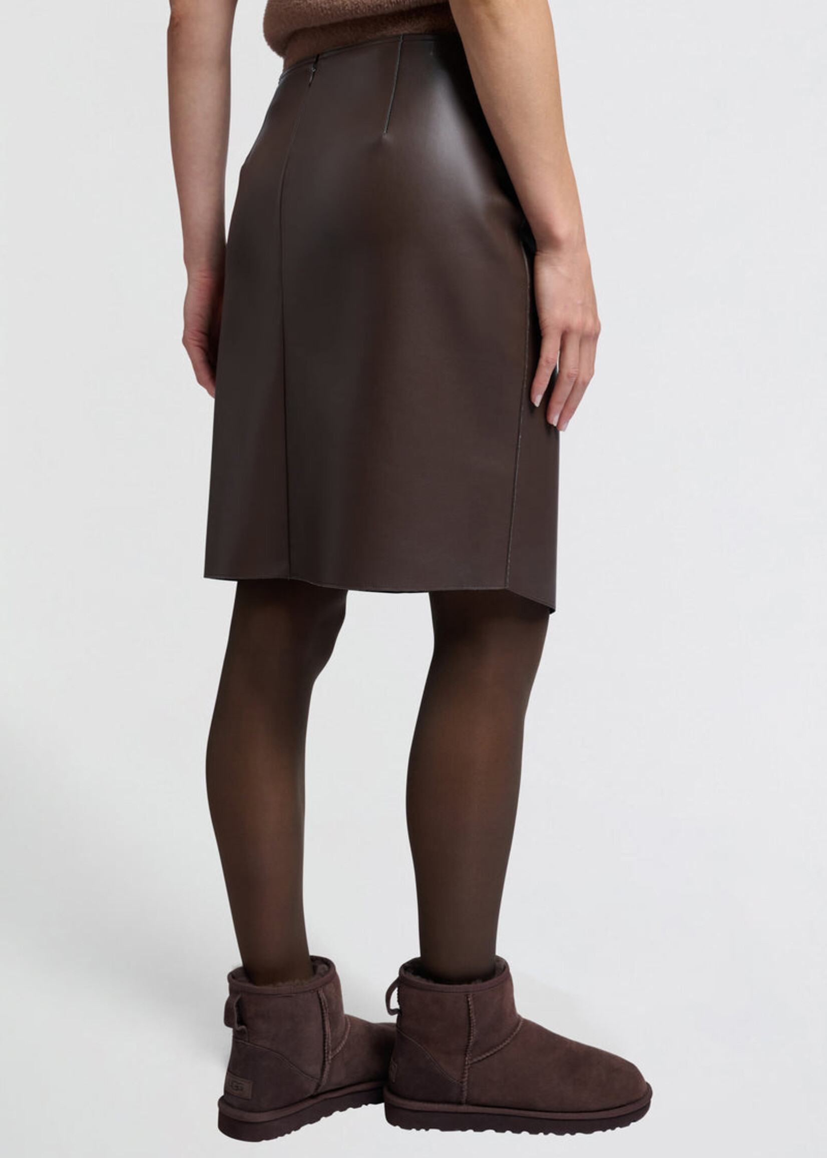Yaya Women YAYA Jupe Mi-Longue En Similicuir - Chocolat