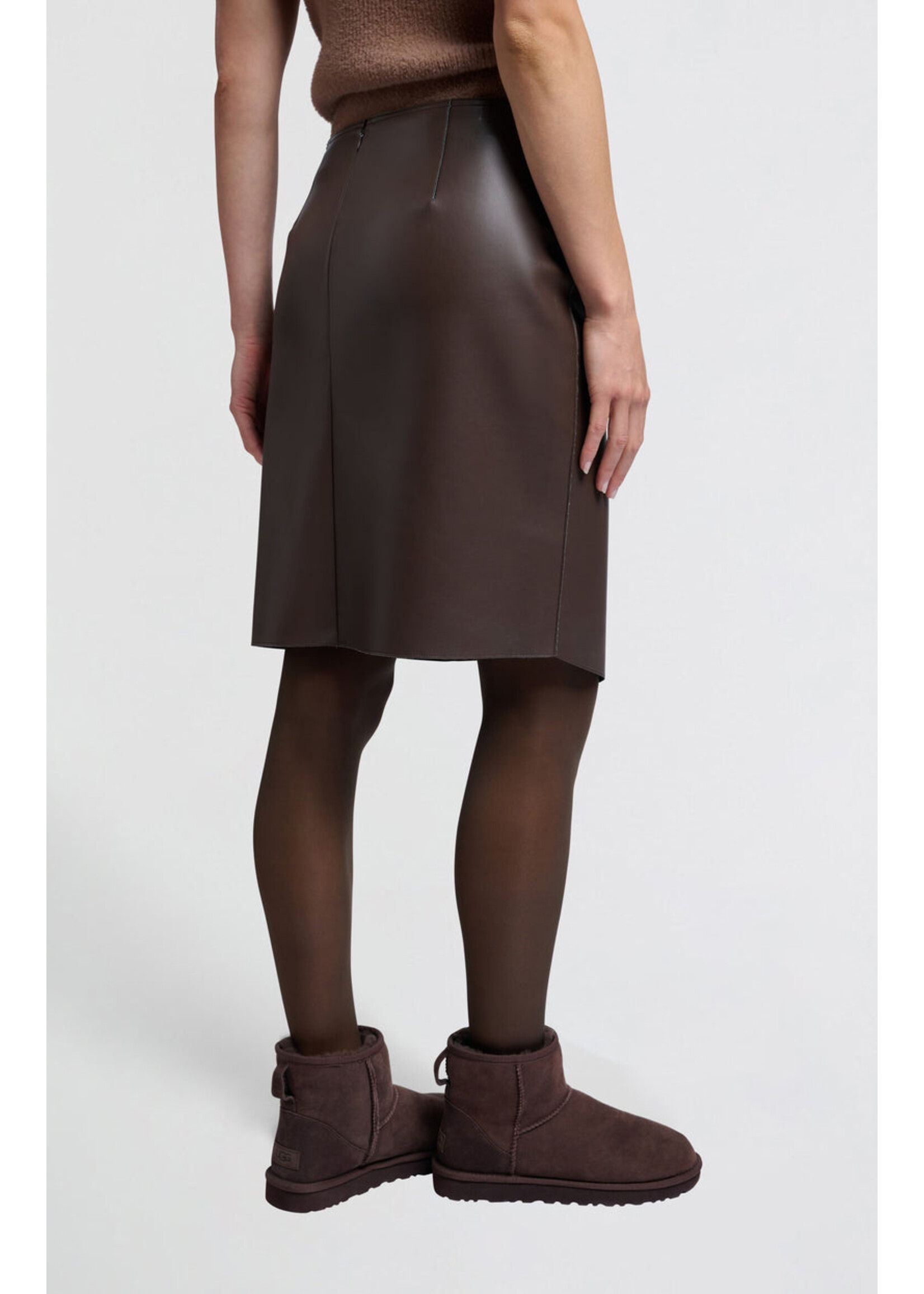 Yaya Women YAYA Jupe Mi-Longue En Similicuir - Chocolat