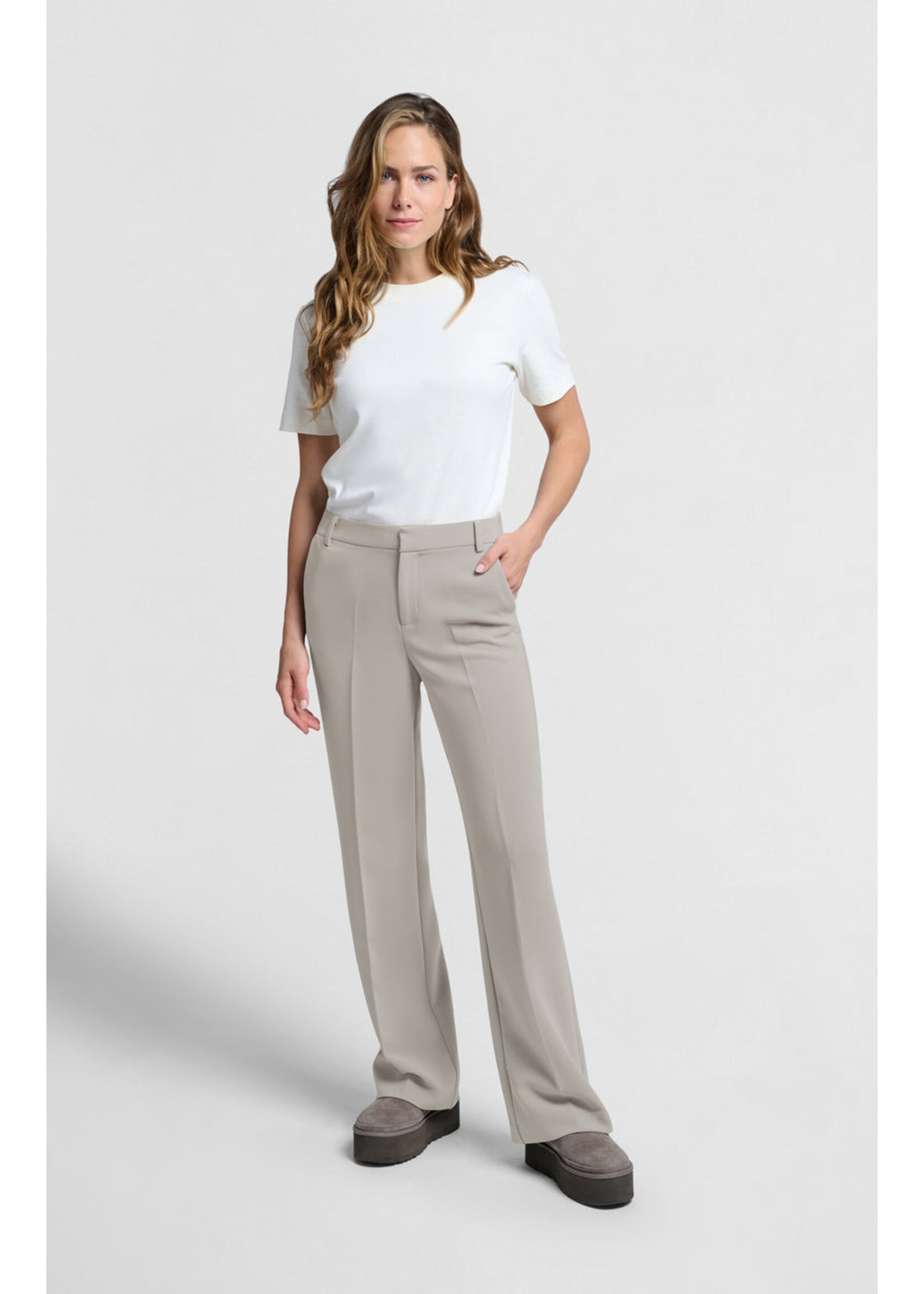 Yaya Women YAYA Woven Wide Leg Trousers with Elastic Waist - Moon Rock