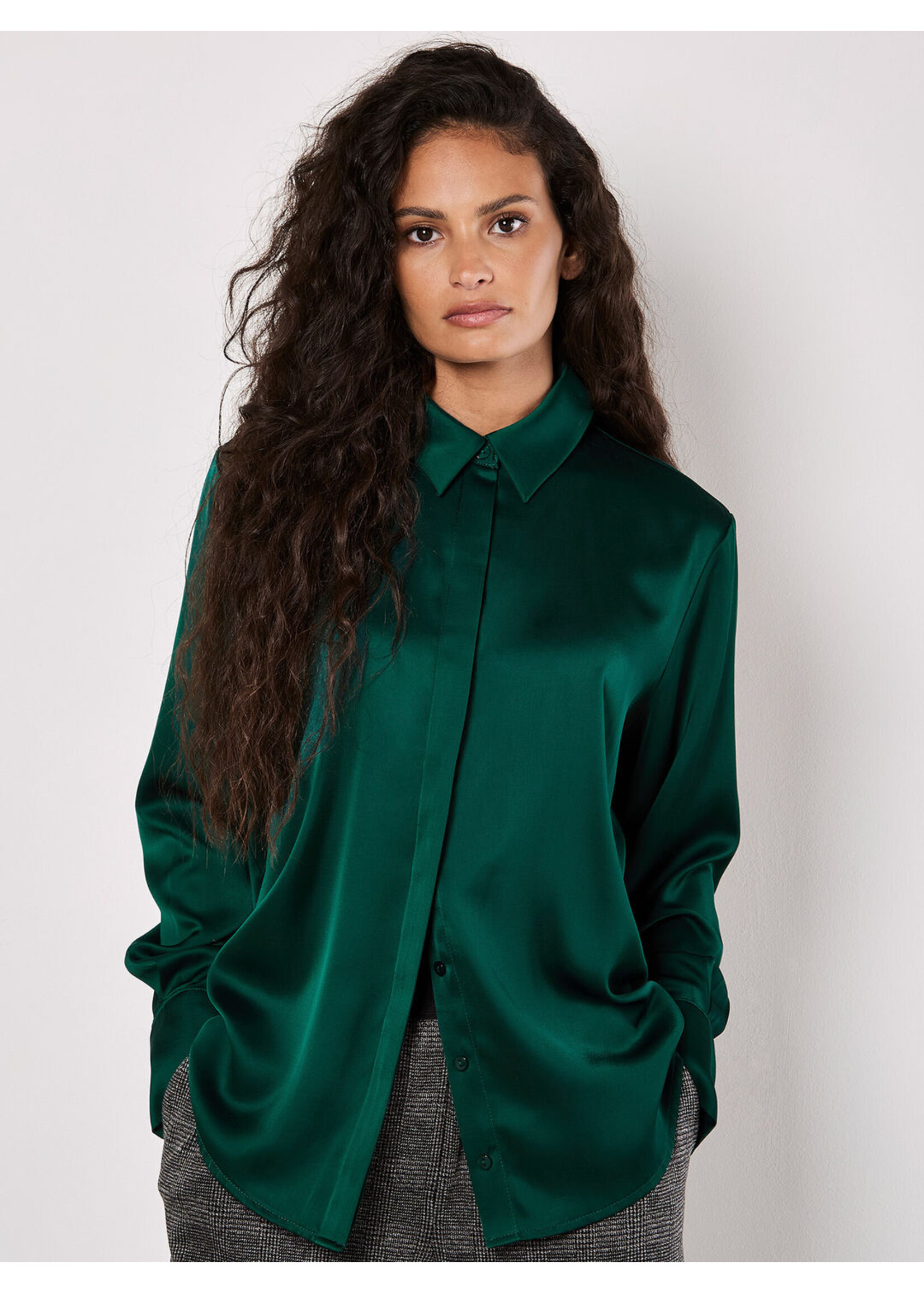 Apricot Apricot Oversized Satin Hi Low Shirt - Green