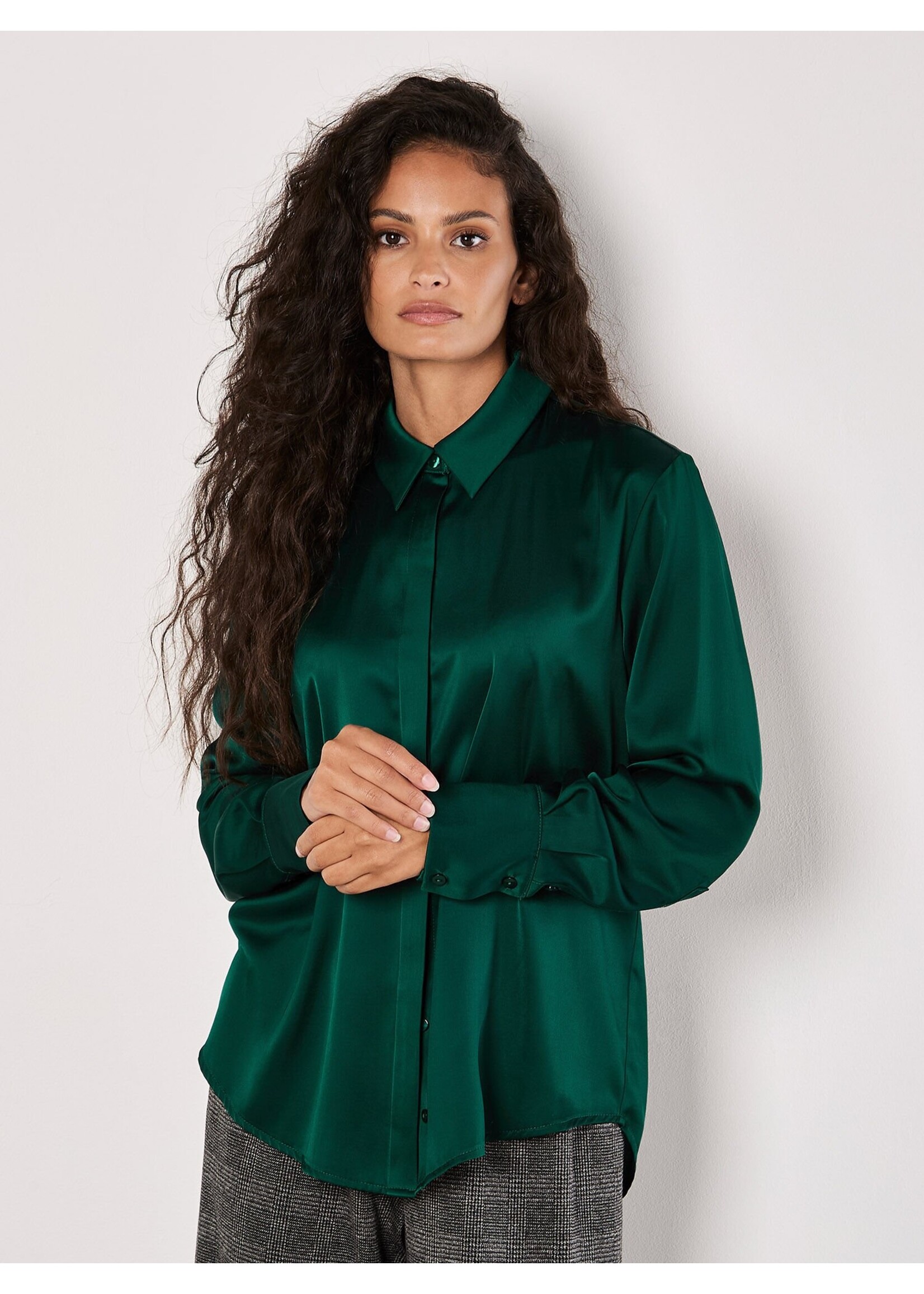 Apricot Apricot Oversized Satin Hi Low Shirt - Green