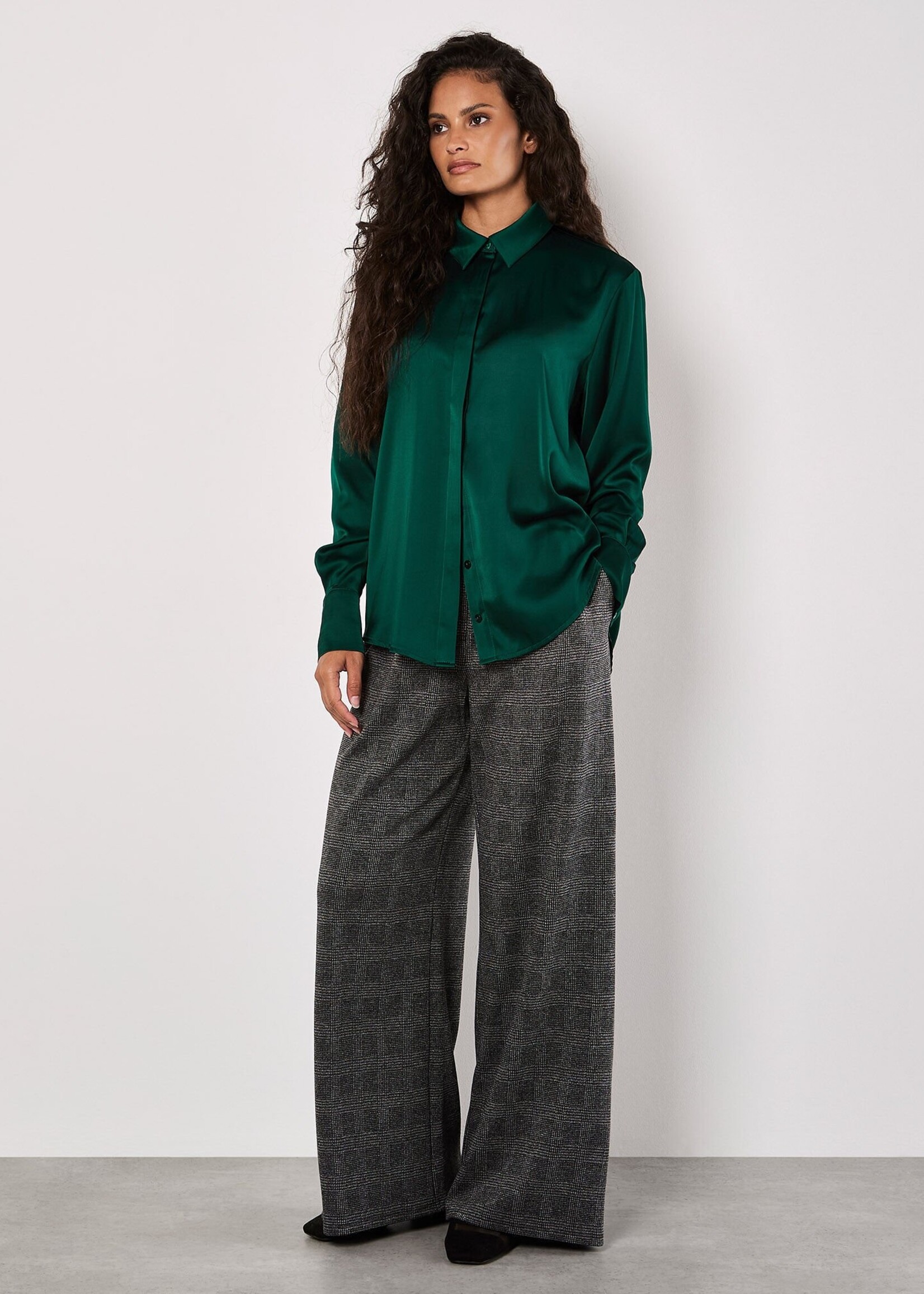 Apricot Apricot Oversized Satin Hi Low Shirt - Green
