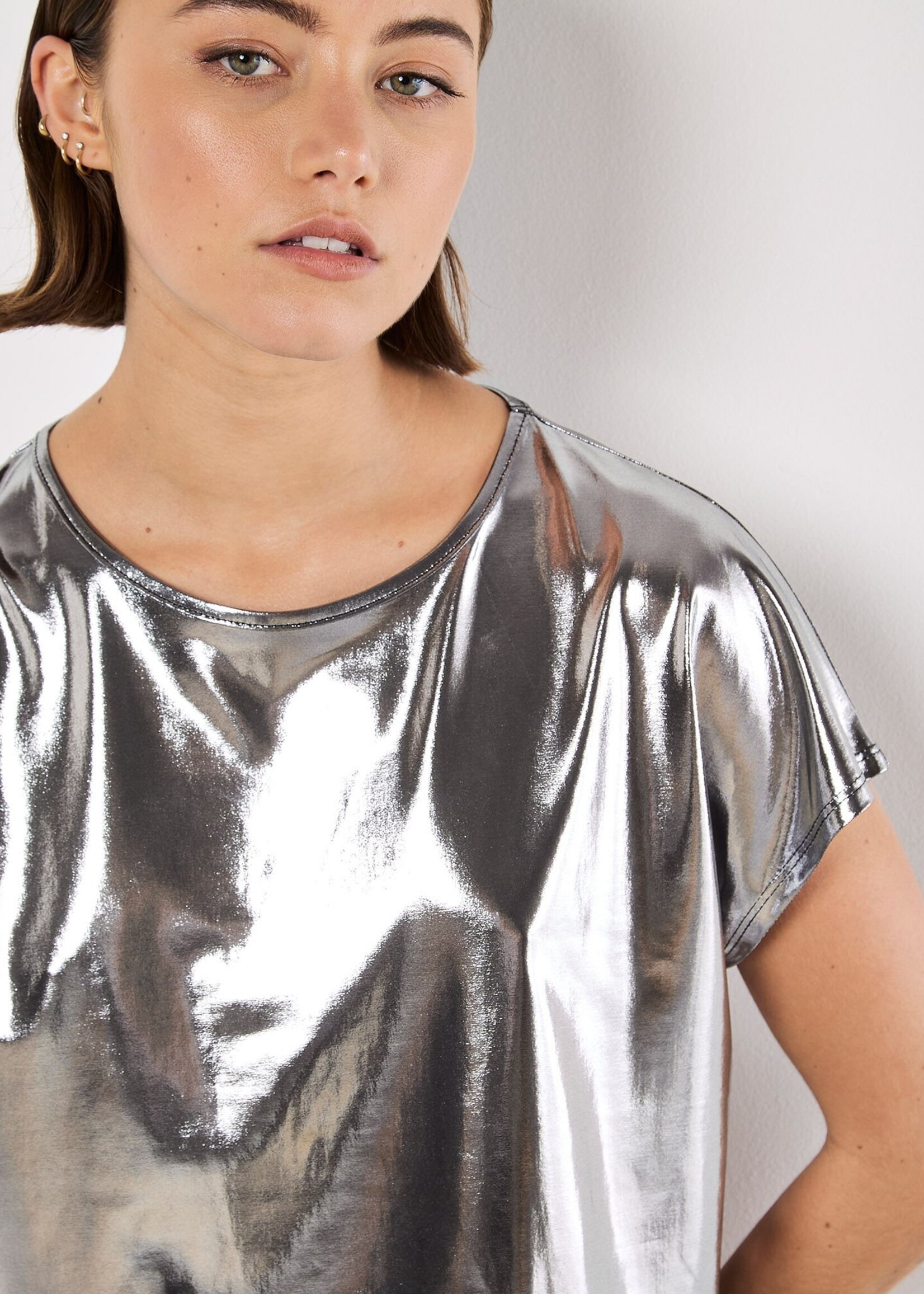 Apricot Apricot T-Shirt Court À Feuille Liquide - Silver
