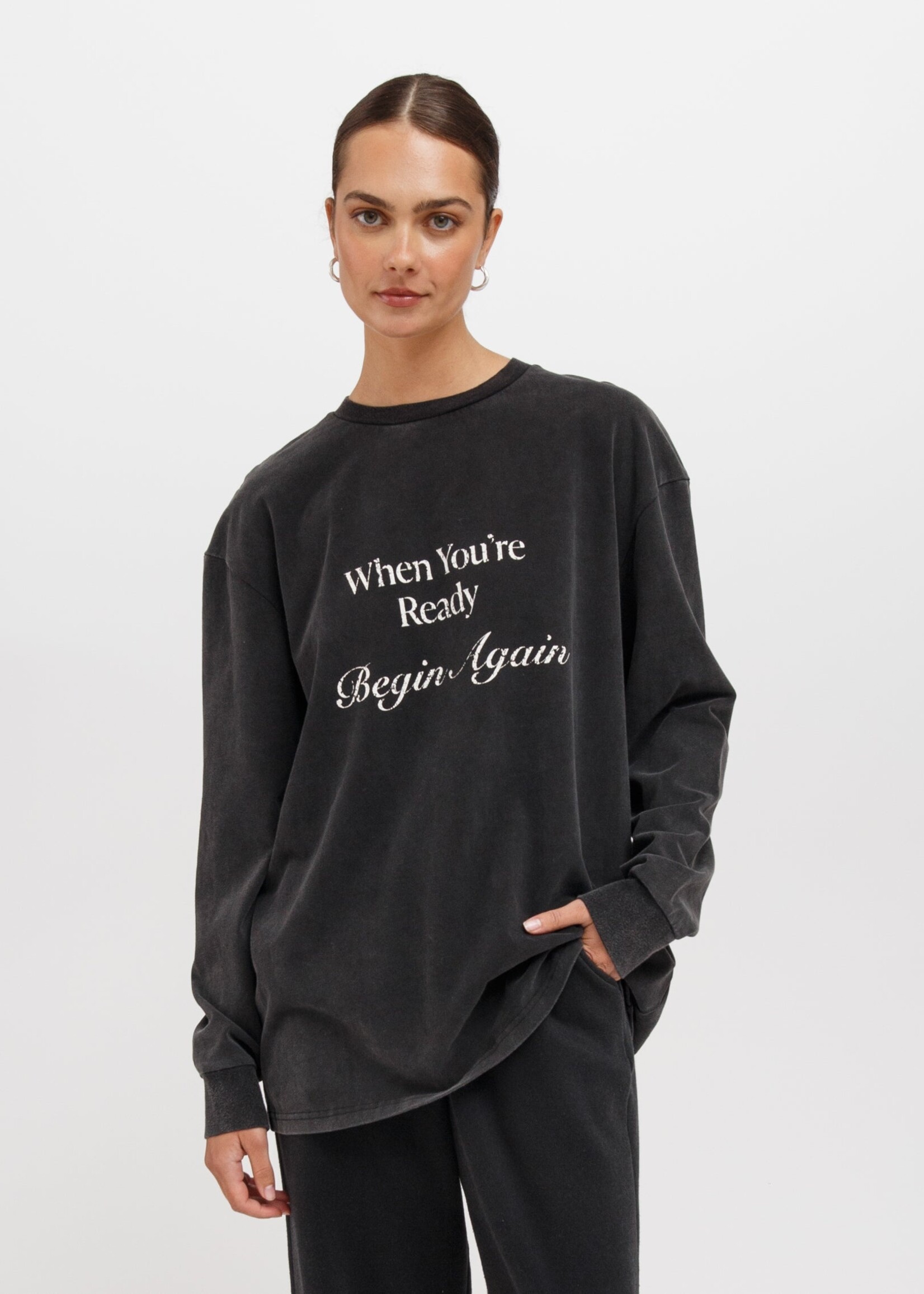 Brunette The Label Brunette The Label Tee LS Boxy « When You're Ready Begin Again » - Noir délavé