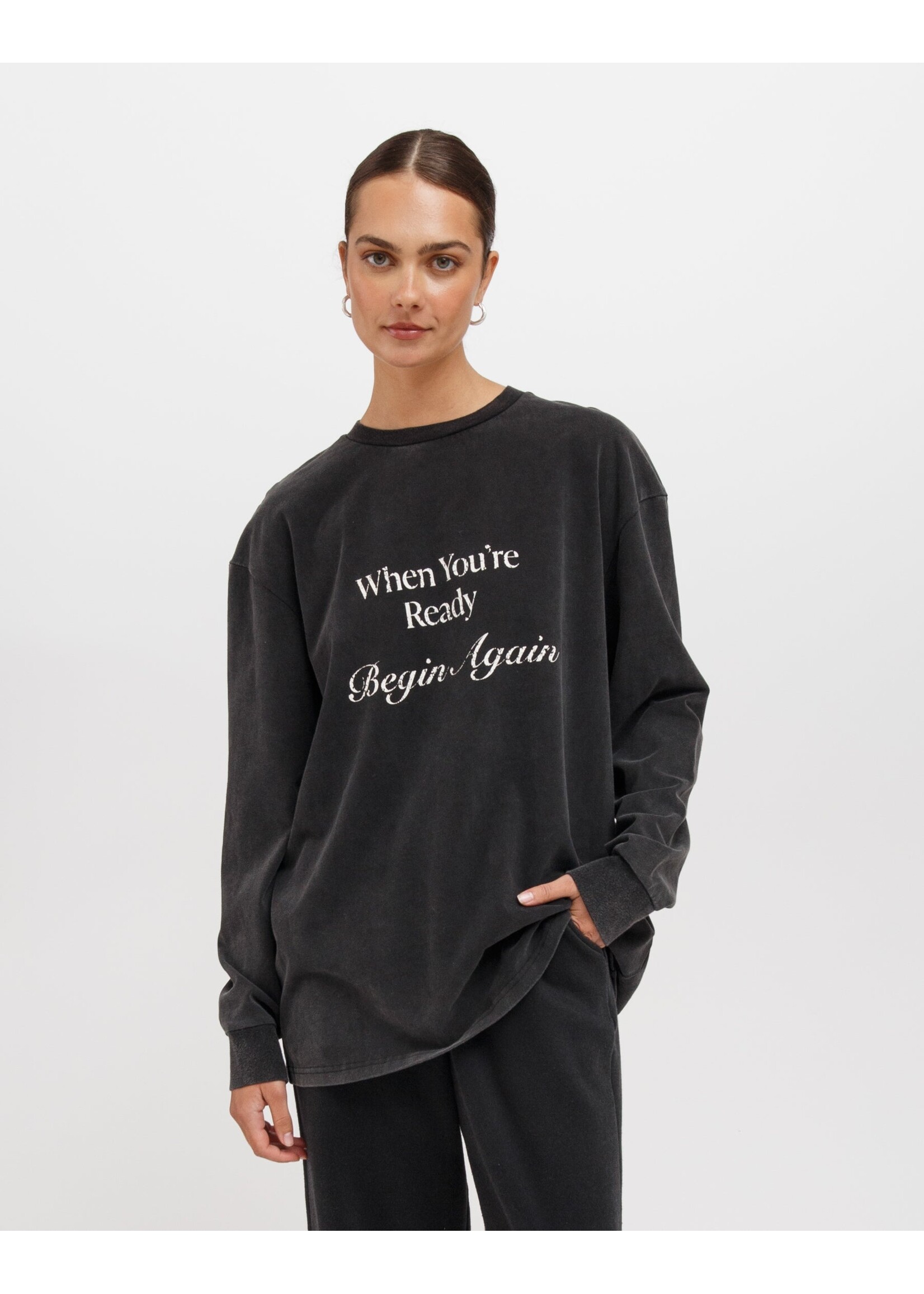 Brunette The Label Brunette The Label Tee LS Boxy « When You're Ready Begin Again » - Noir délavé