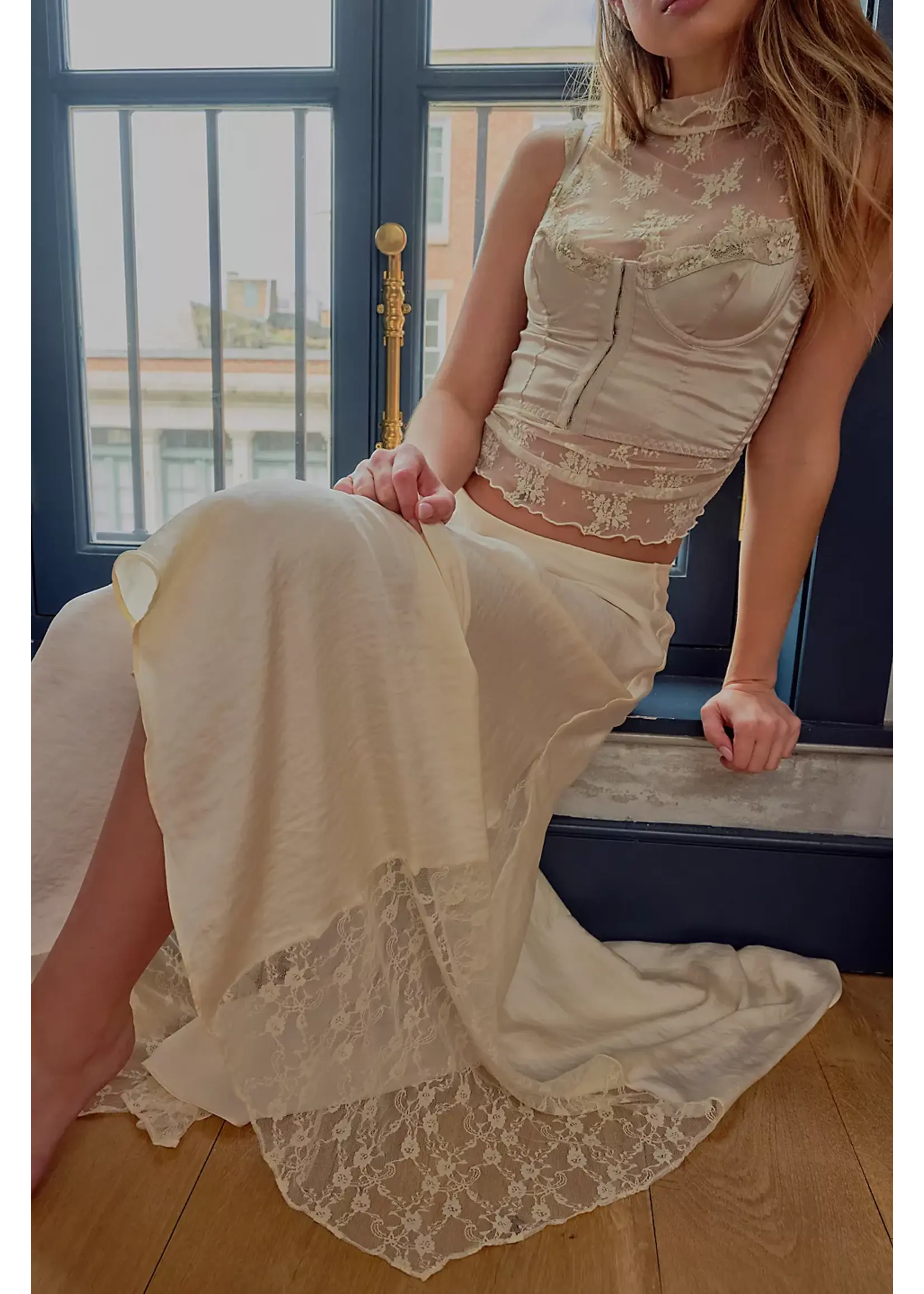 Free People Free People Jupe Mi-Longue Fendue Make You Mine - Cream