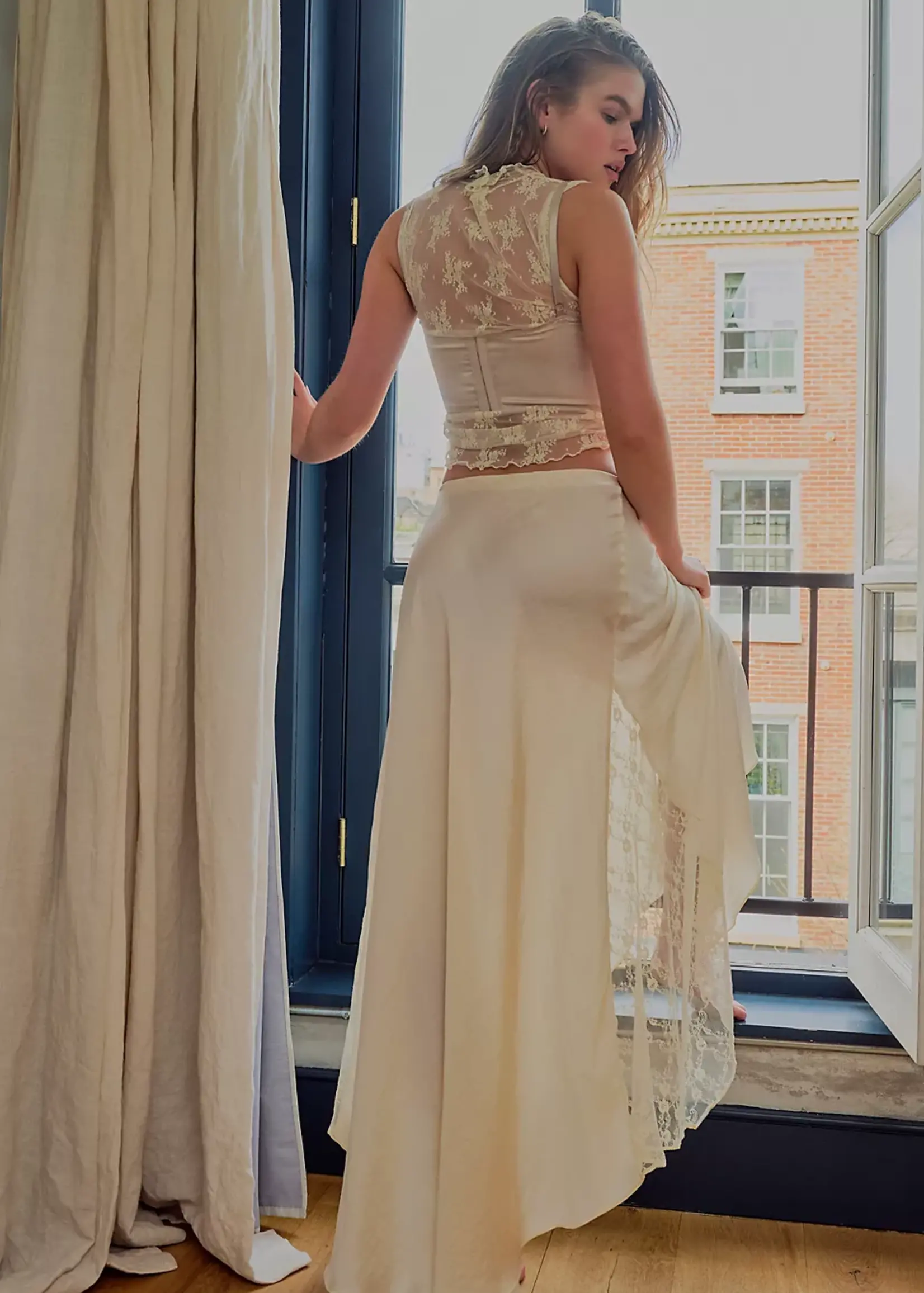 Free People Free People Jupe Mi-Longue Fendue Make You Mine - Cream