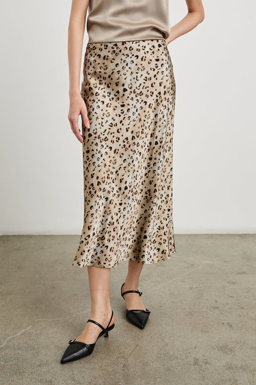 Rails Anya Luxe Satin Midi Skirt- Tan Cheetah