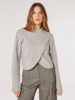 Apricot Apricot Cable Knit Wrap Over Sweater - Grey