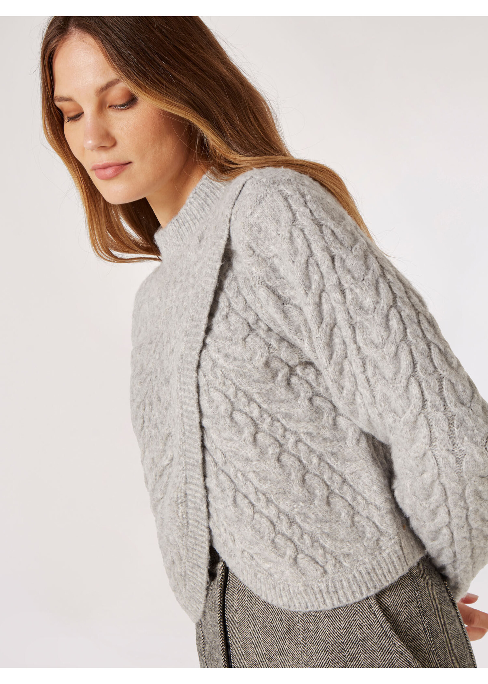 Apricot Apricot Cable Knit Wrap Over Sweater - Grey
