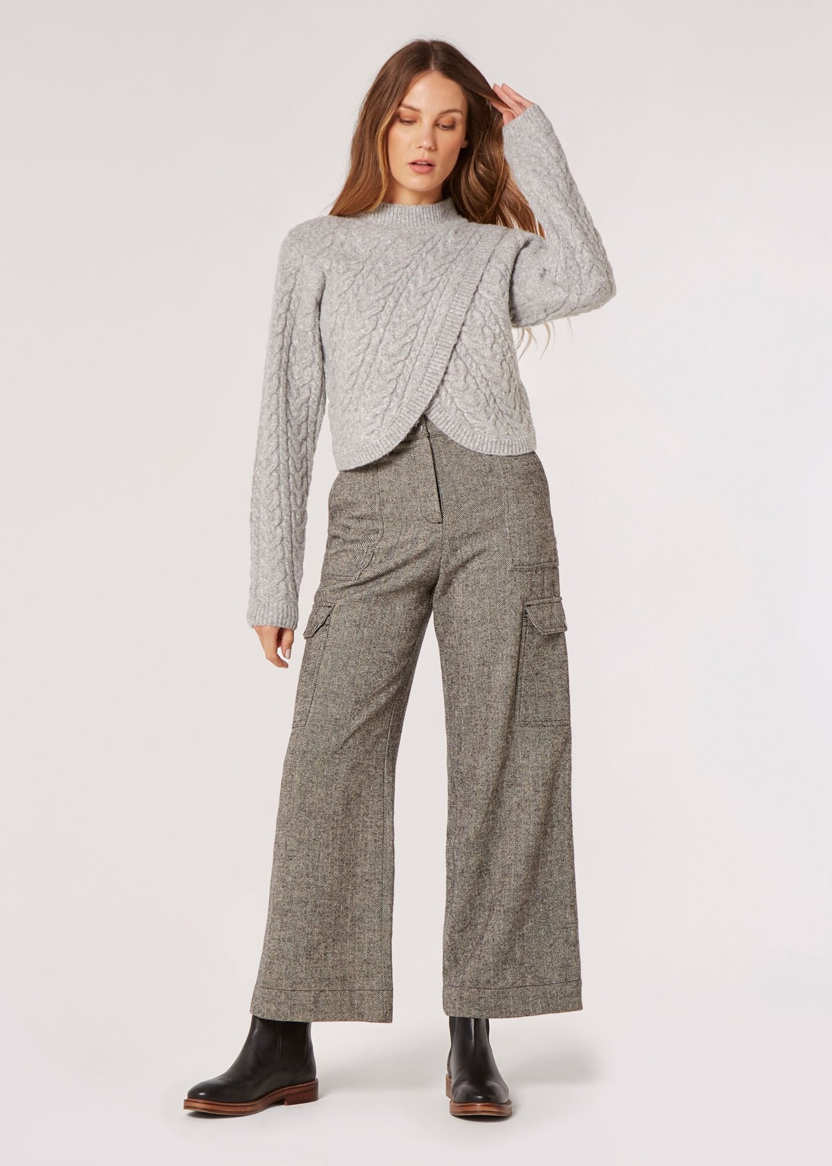 Apricot Apricot Pull Cache-Cœur En Maille Torsadée - Gris