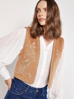 Apricot Apricot Gilet En Daim Brodé À Motif Cachemire Audacieux - Camel