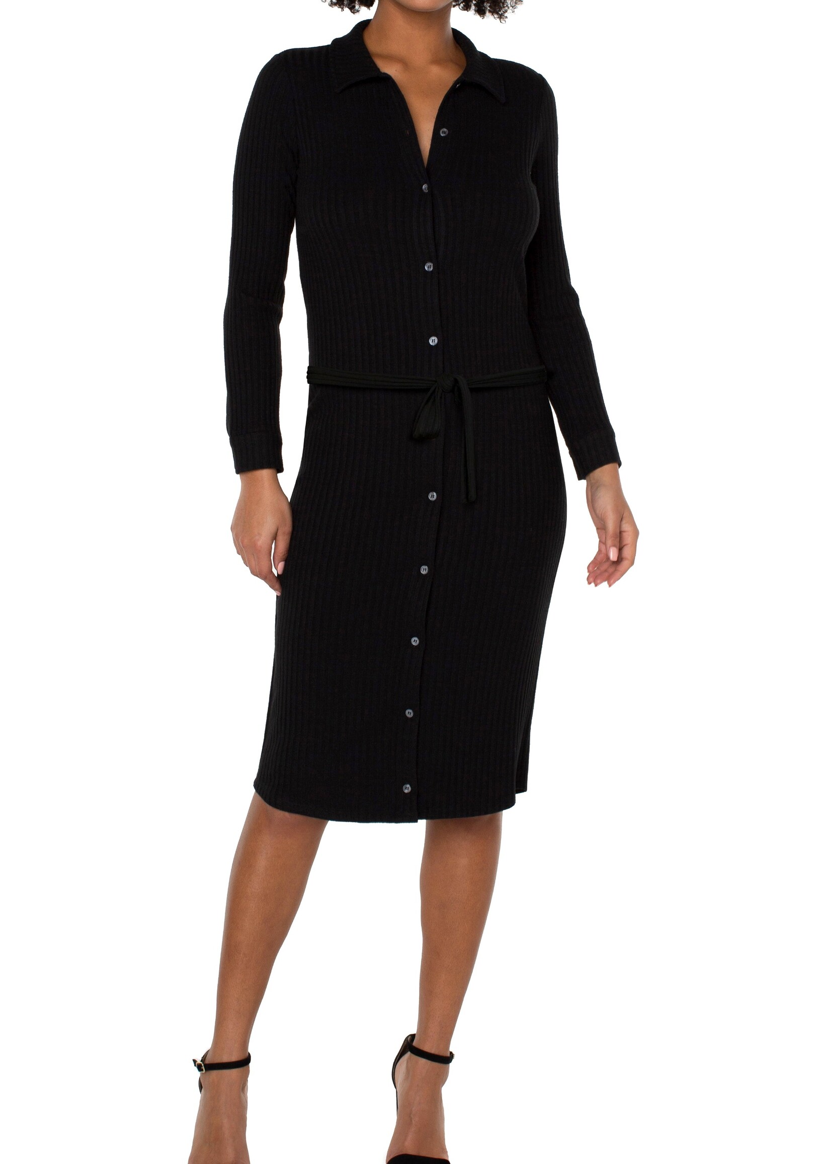 Liverpool Liverpool Button Long Sleeve Knit Shirt Dress - Black
