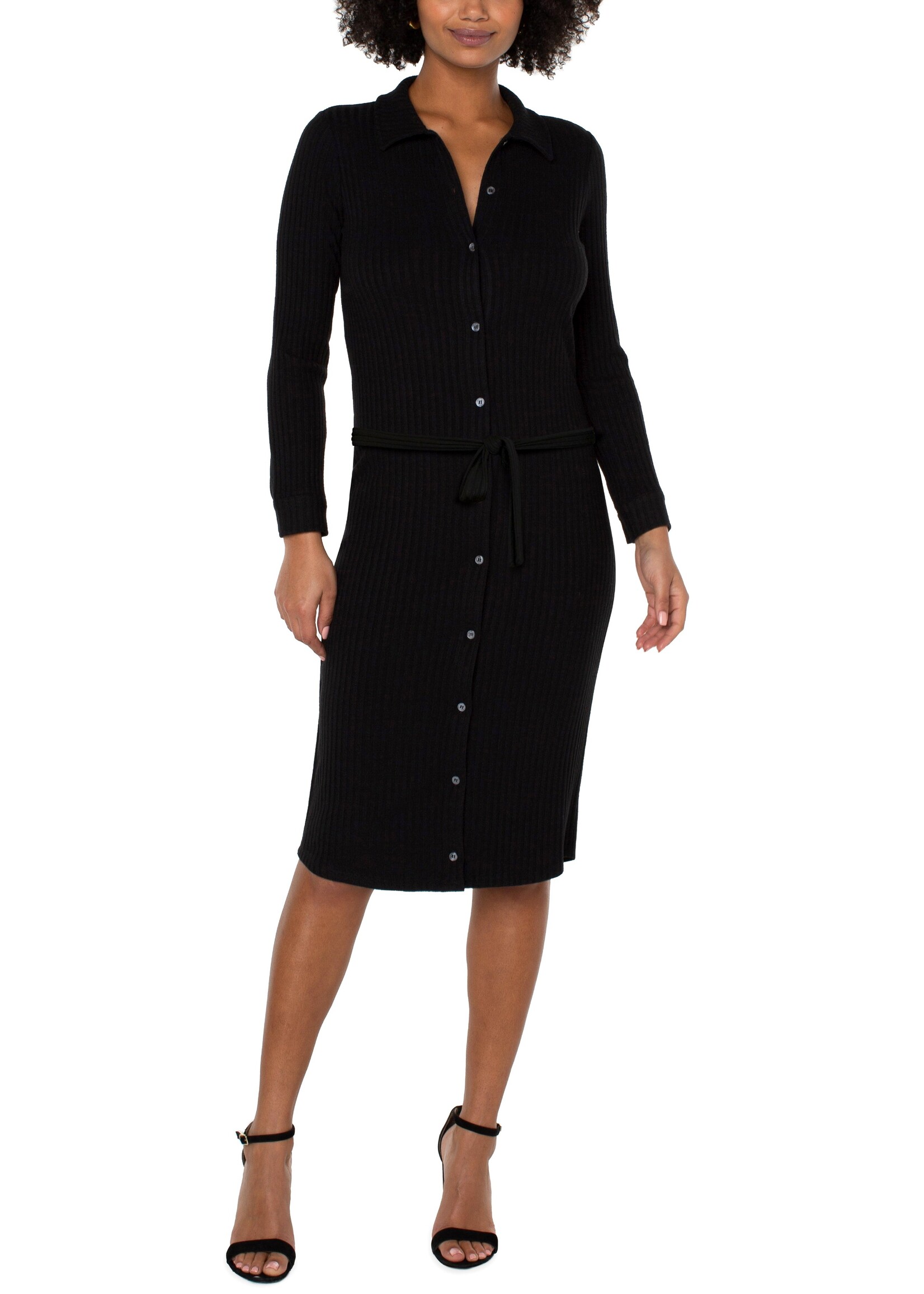 Liverpool Liverpool Button Long Sleeve Knit Shirt Dress - Black