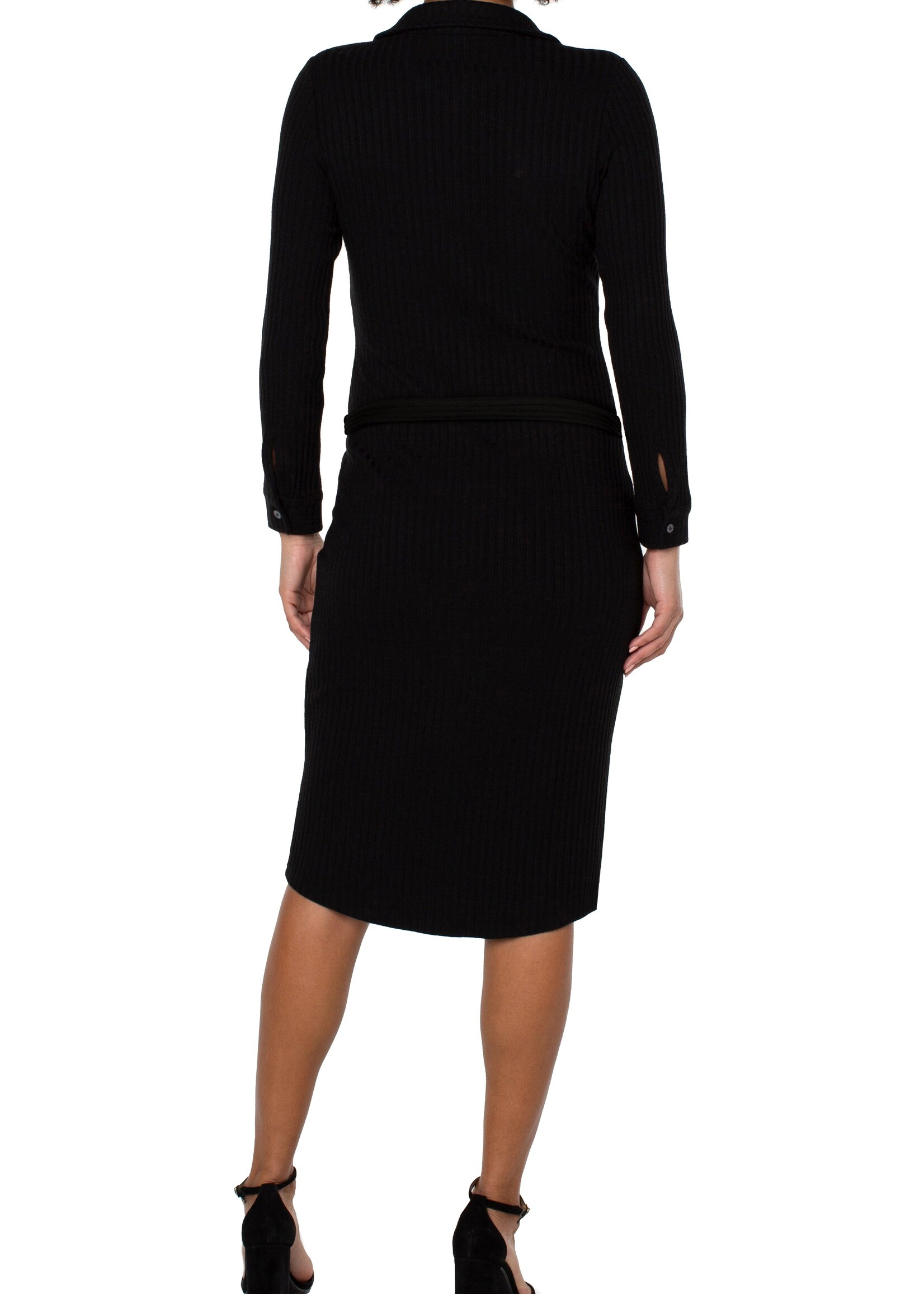 Liverpool Liverpool Button Long Sleeve Knit Shirt Dress - Black