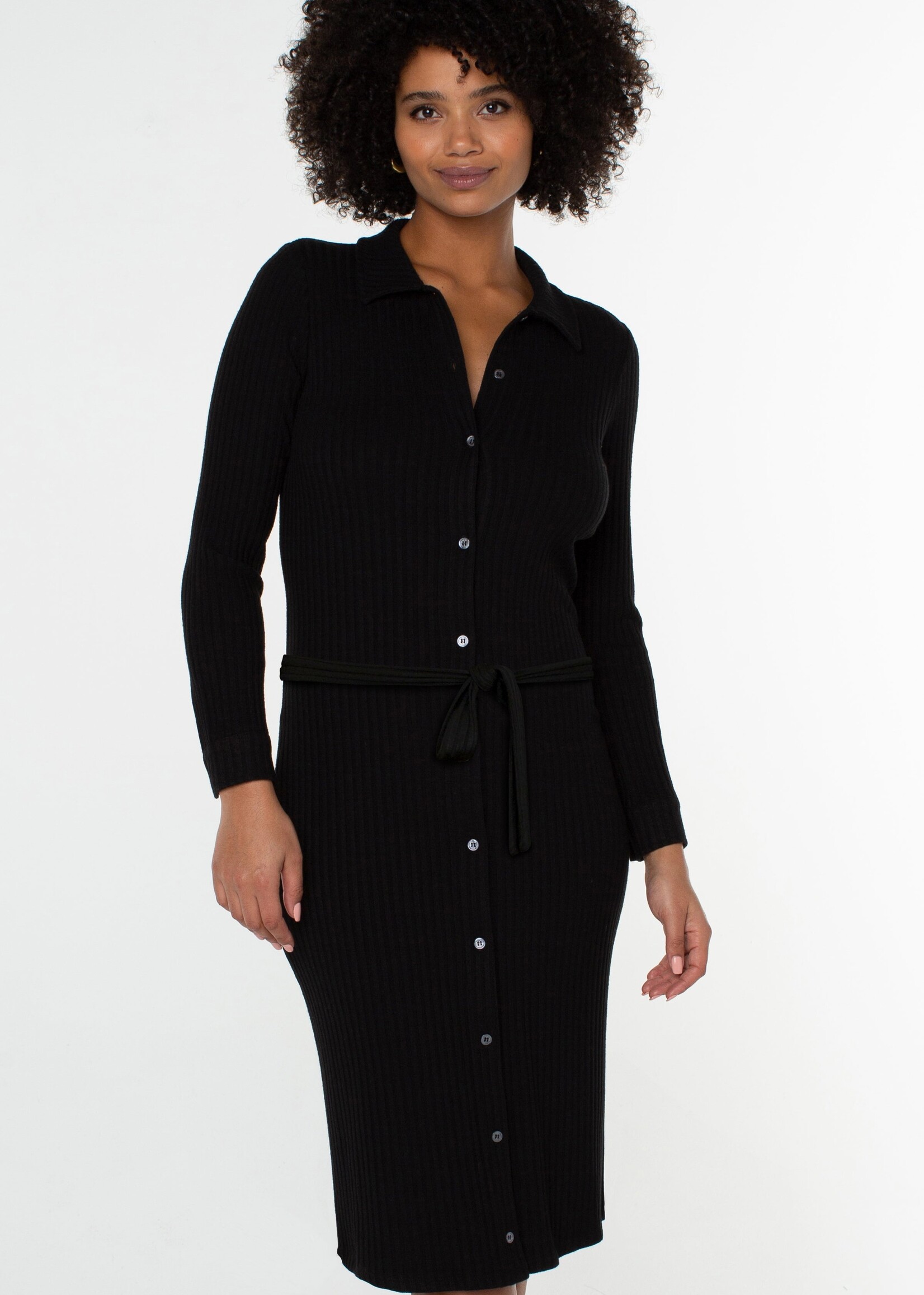 Liverpool Liverpool Button Long Sleeve Knit Shirt Dress - Black
