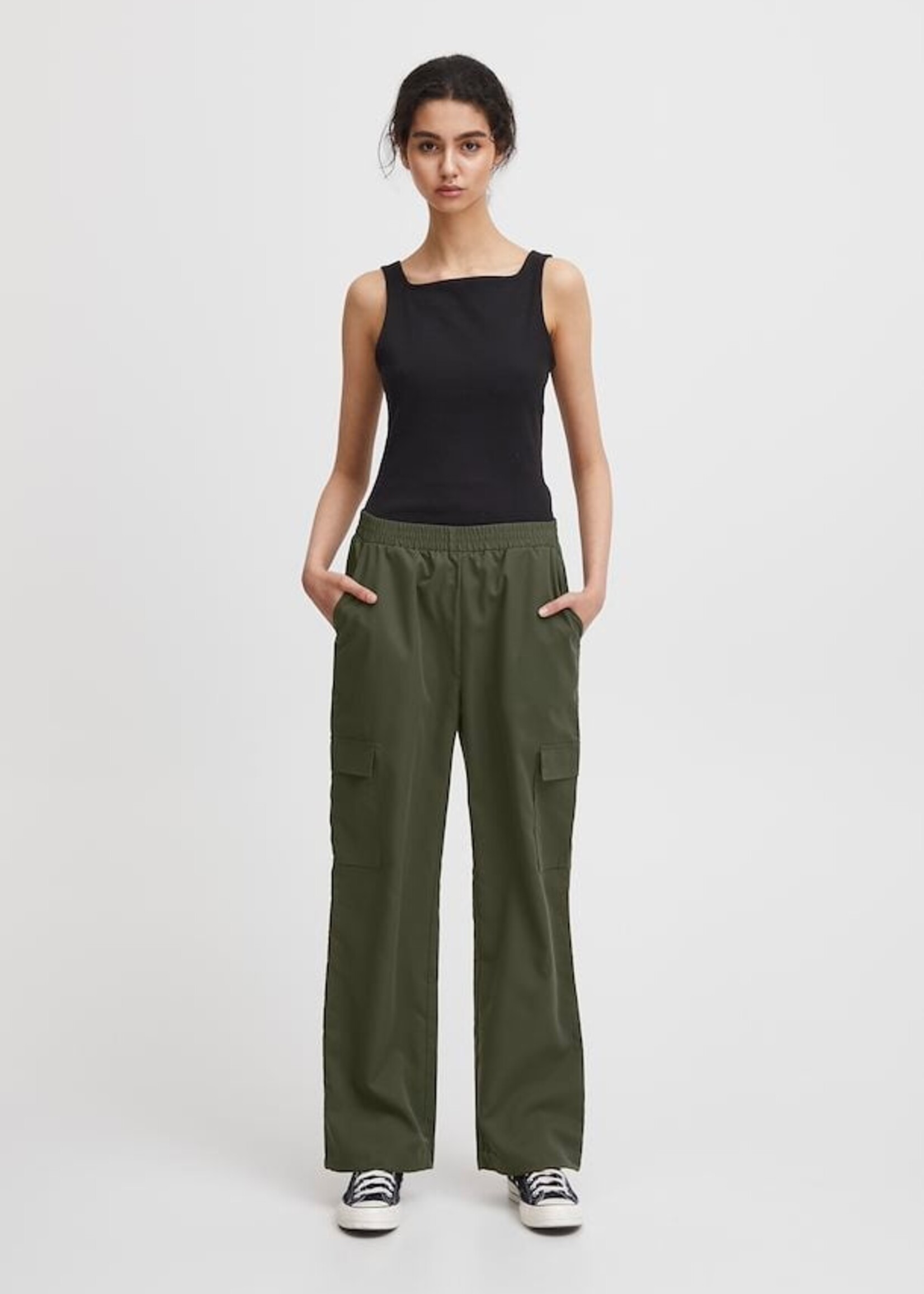 ICHI ICHI Pantalon Cargo Tissé Ixkecia - Vert Foncé