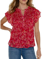 Liverpool Liverpool Flutter Sleeve Blouse - Berry Blossom