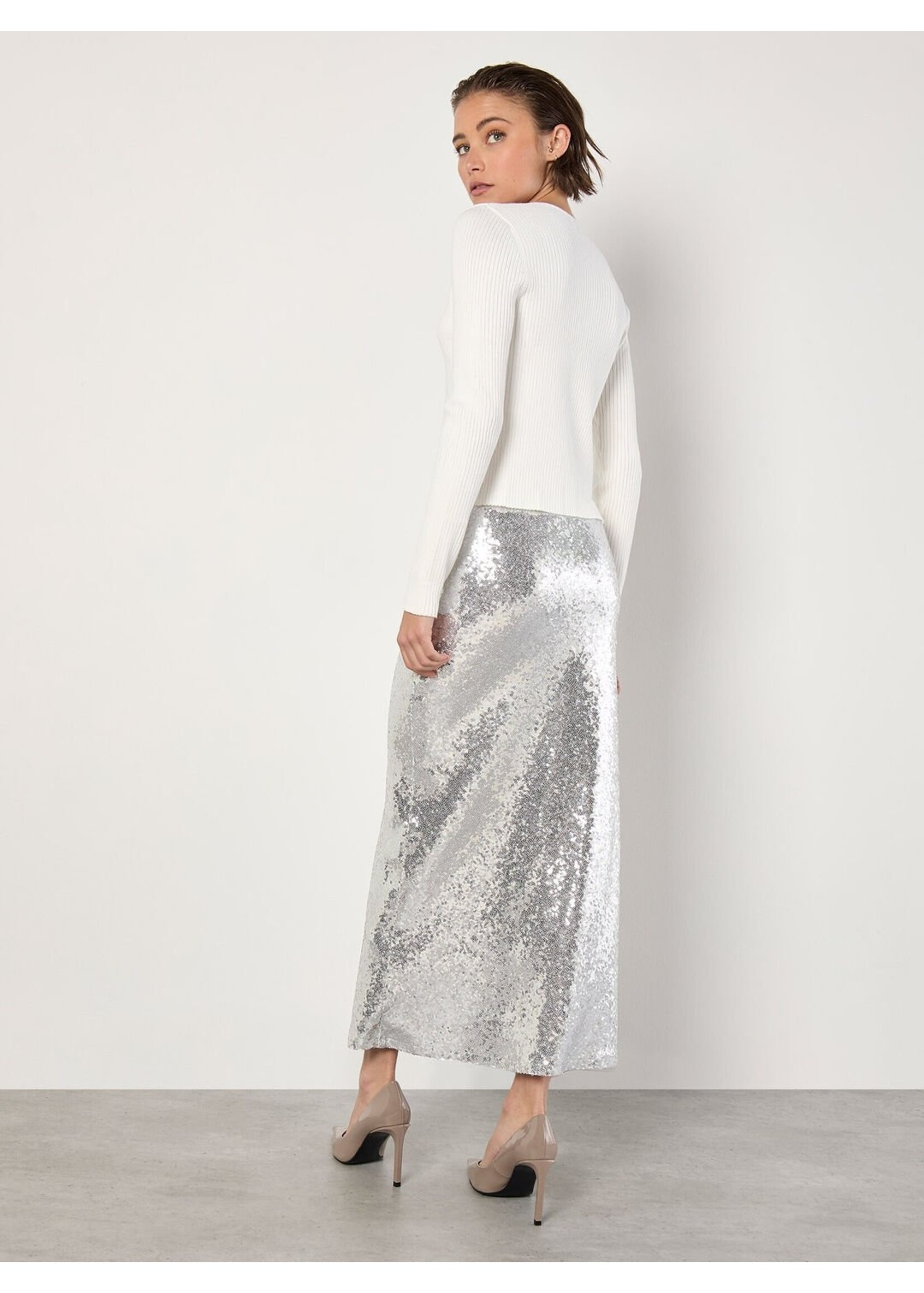 Apricot Apricot Jupe Longue À Sequins & Coupe En Biais - Argent