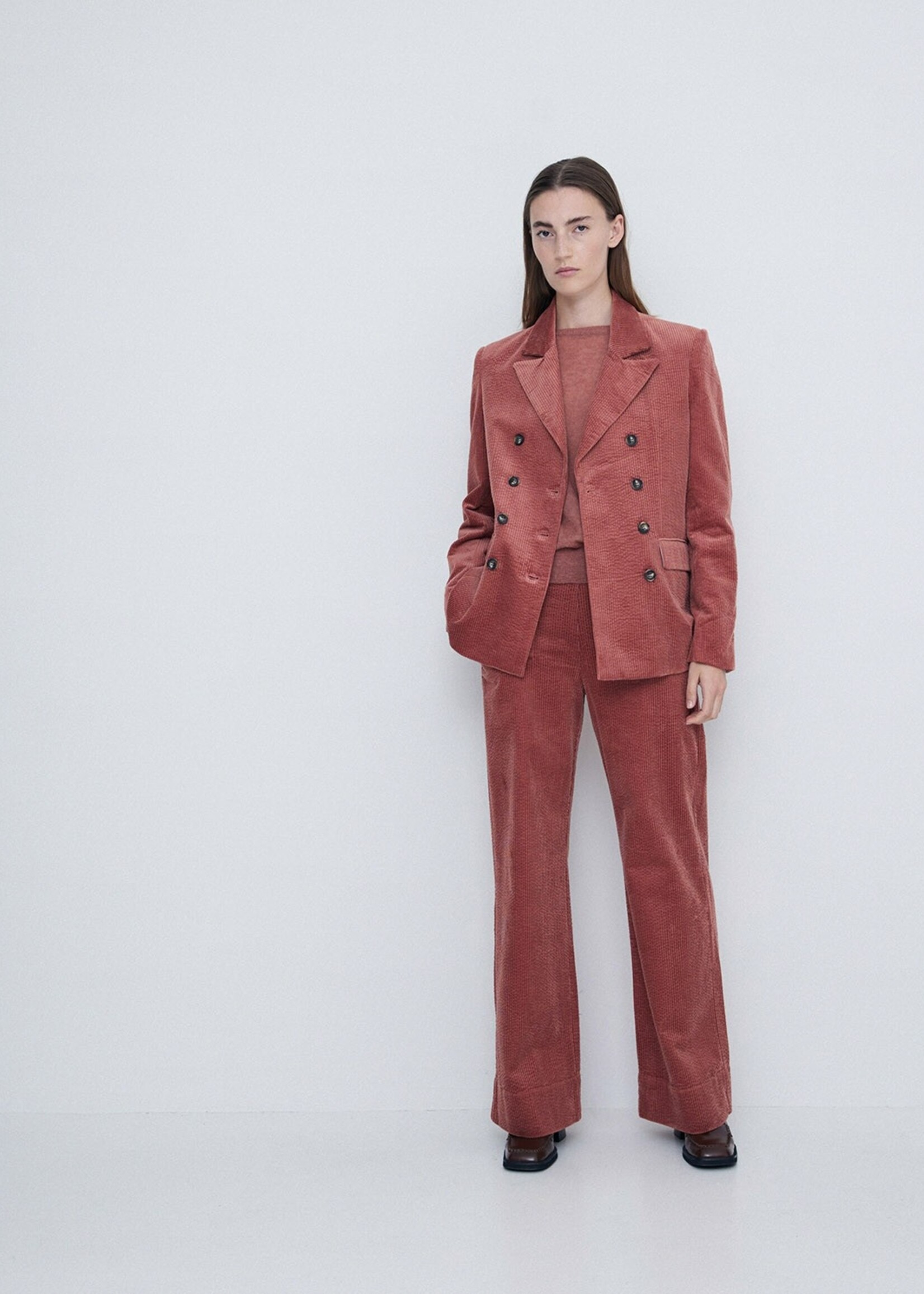 Yerse Yerse Blazer / Manteau En Velours Côtelé - Terracota