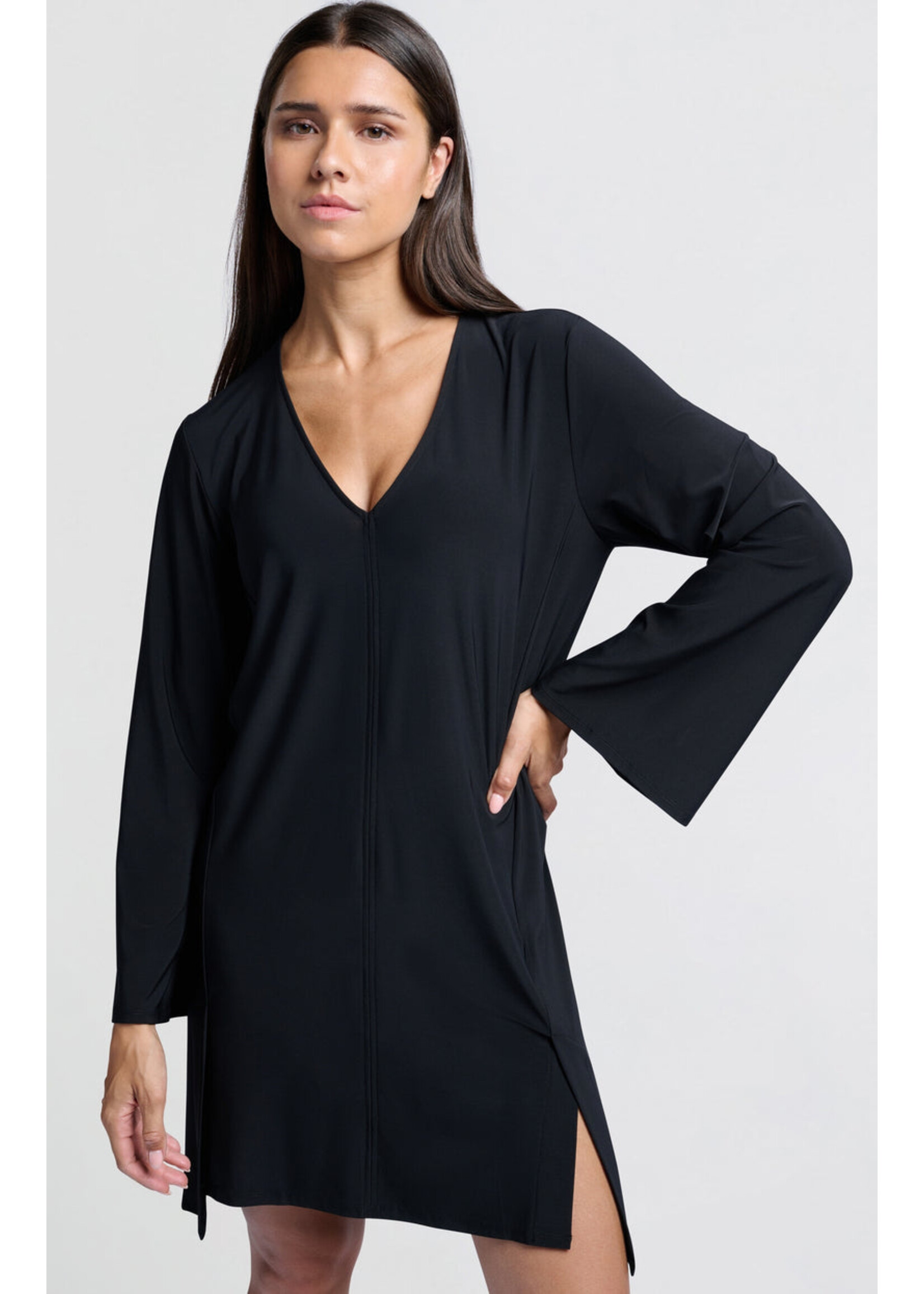 Yaya Women YAYA Jersey V-Neck Dress With Flared Skirt  - Noir