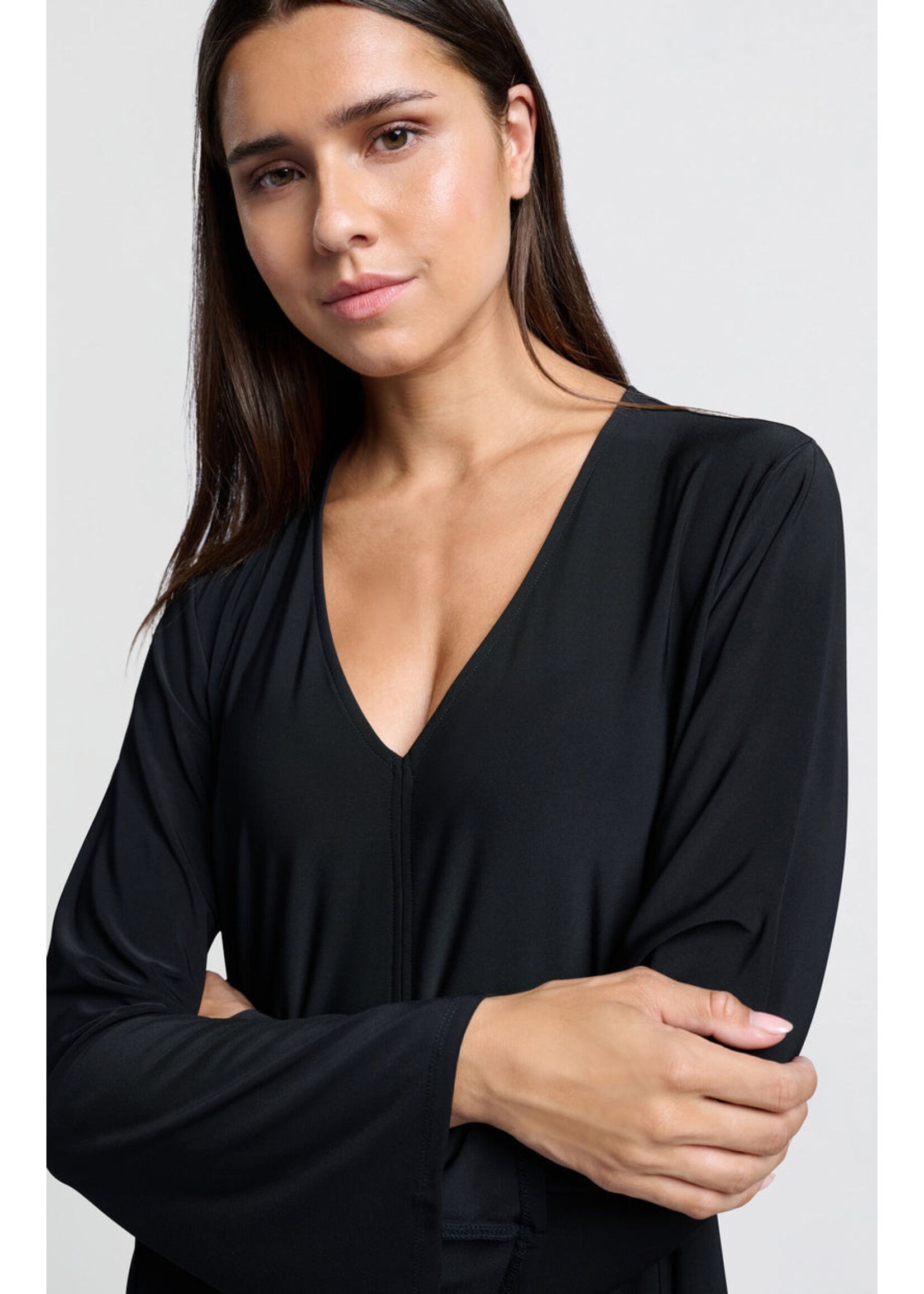 Yaya Women YAYA Jersey V-Neck Dress With Flared Skirt  - Noir