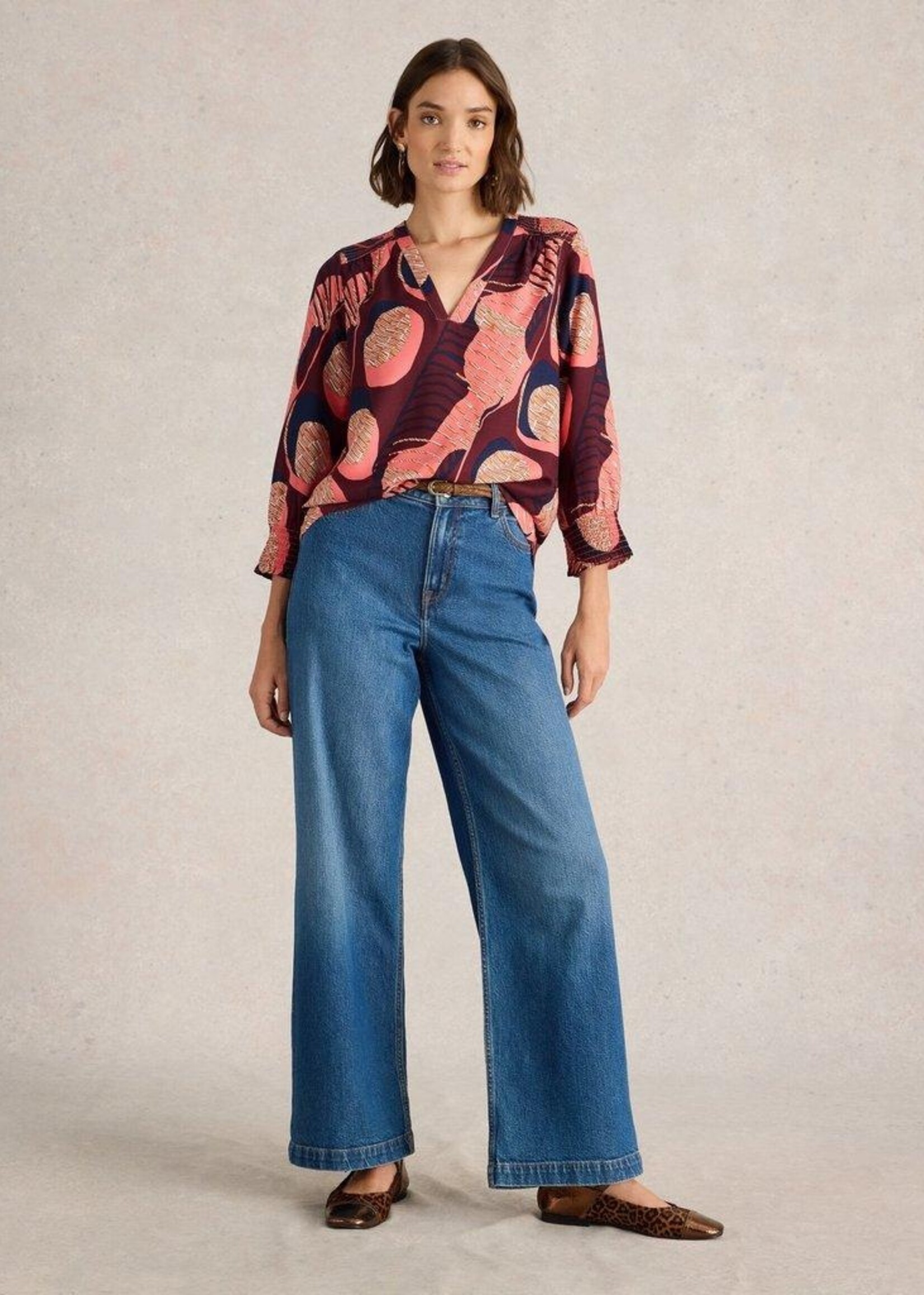 White Stuff White Stuff Elisa V Neck Top - Plum Print