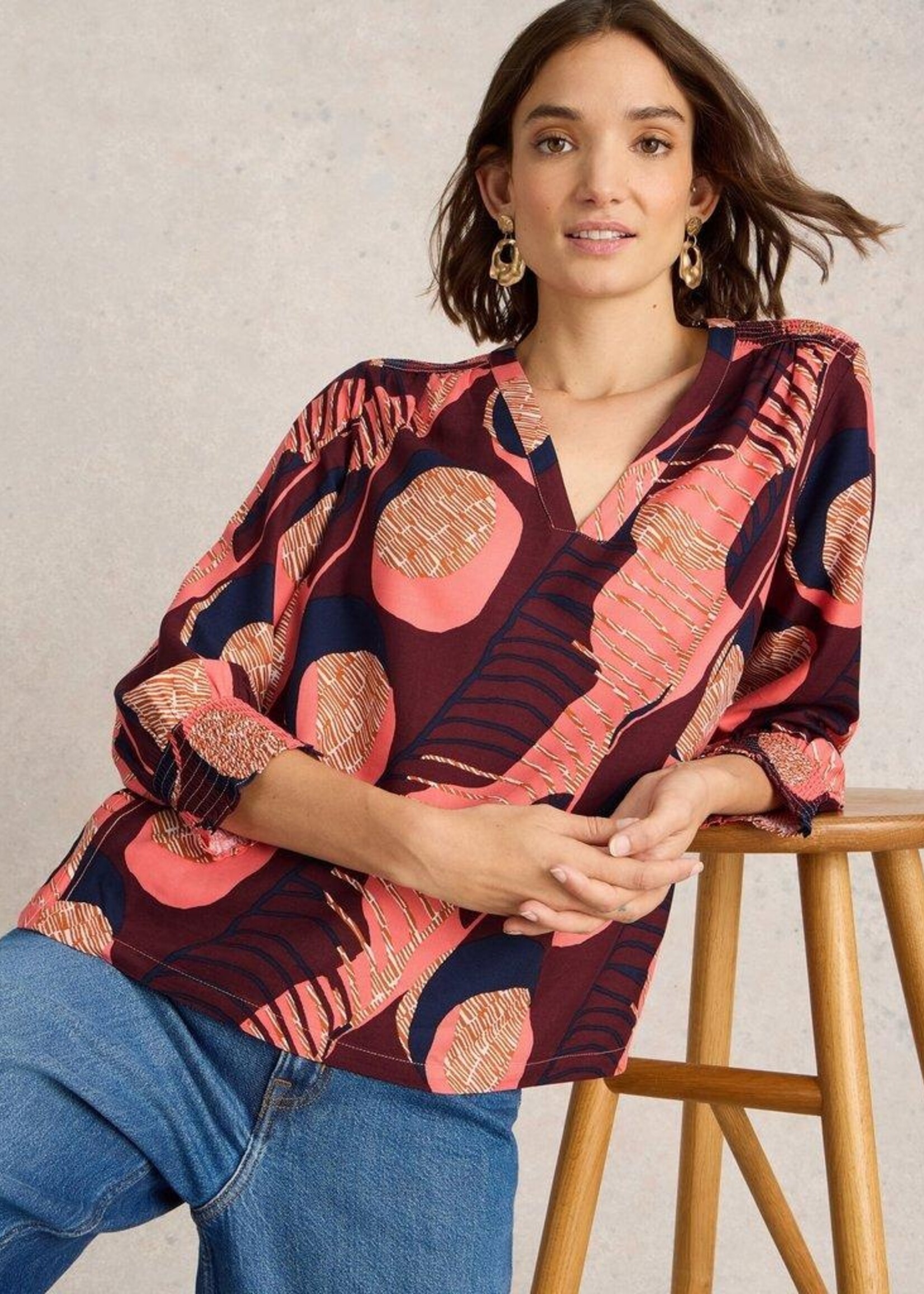 White Stuff White Stuff Elisa V Neck Top - Plum Print